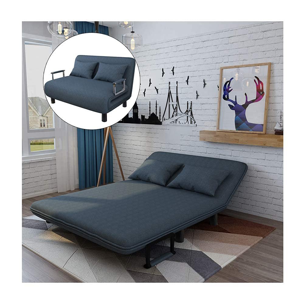 Royal Interiors 3 Seater Foldable Sofa with Cushion and Armrests | Compact Sleeper Couch for Small Spaces | Sleeper Sofa for Living Room, Bedroom | Convertible Tri-Fold Sofa Cum Bed (Blue) — image 5