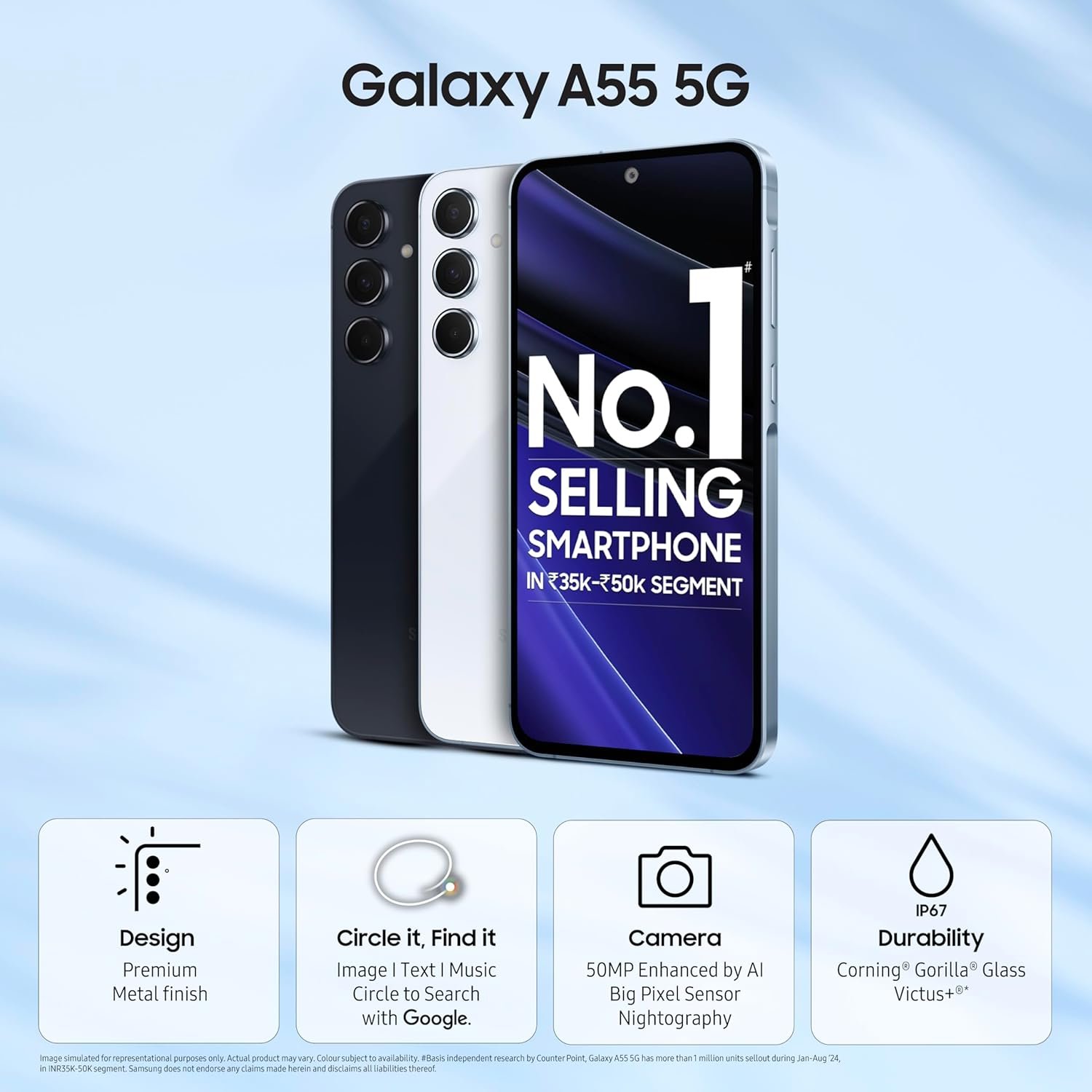 Samsung Galaxy A55 5G (Awesome Iceblue, 8GB RAM, 256GB Storage) | AI | Metal Frame | 50 MP Main Camera (OIS) | Super HDR Video| Nightography | IP67 | Corning Gorilla Glass Victus+ | sAMOLED Display — image 4