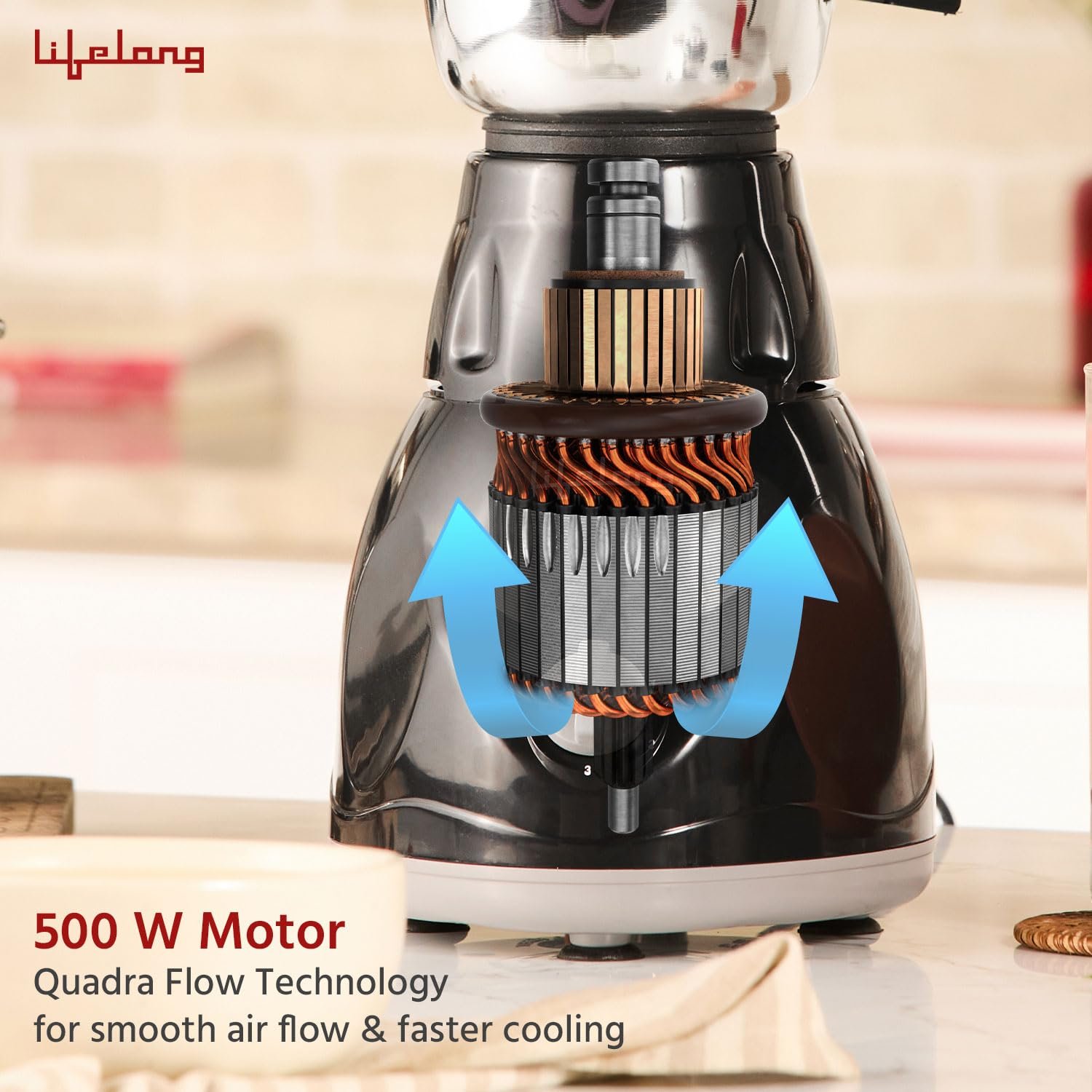 Lifelong LLMG23 Power Pro 500-Watt Mixer Grinder with 3 Jars (Liquidizing, Wet Grinding and Chutney Jar), Stainless Steel blades, 1 Year Warranty — image 5