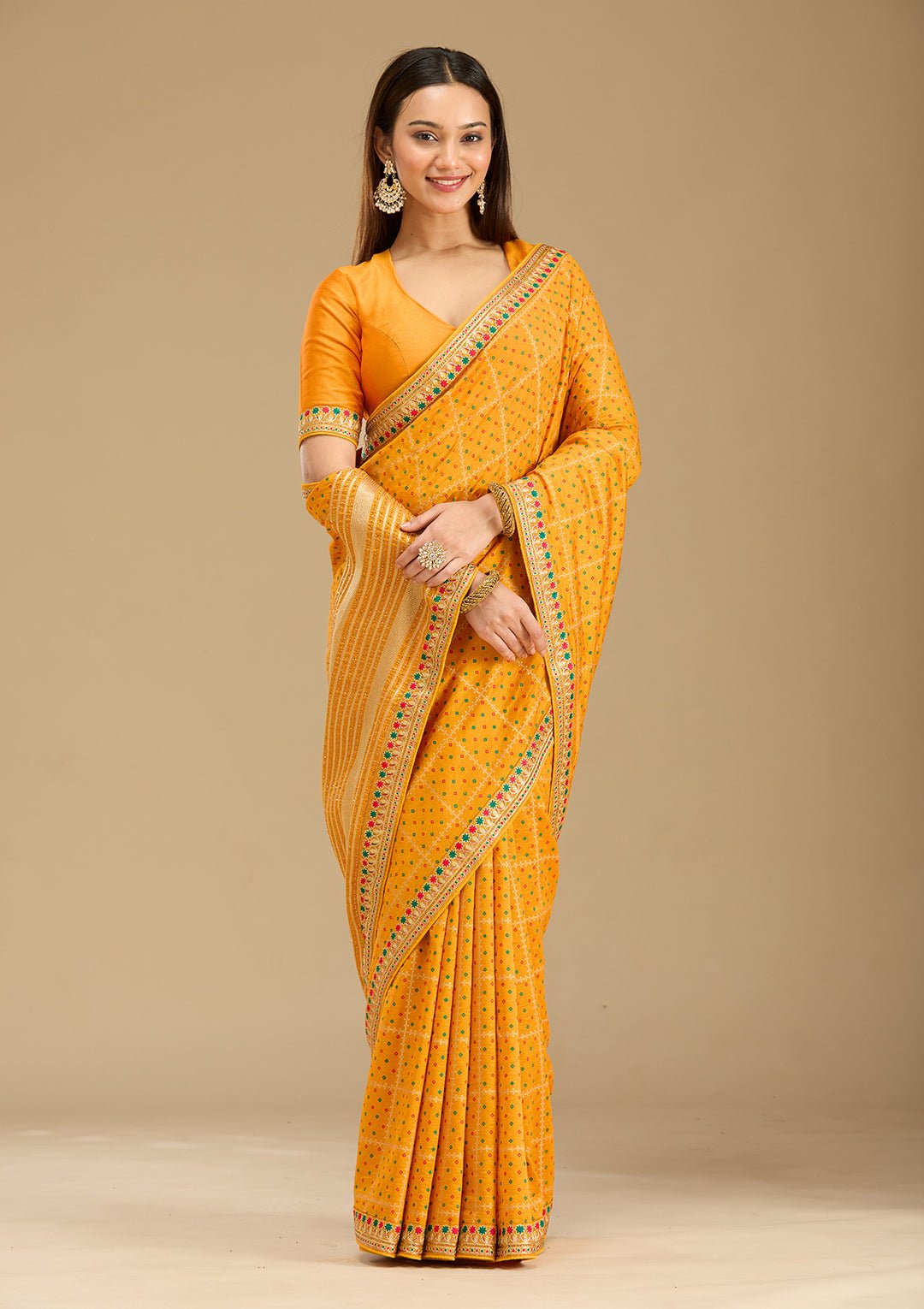Mustard Zariwork (Gold) Soft Raw Silk Saree — image 4