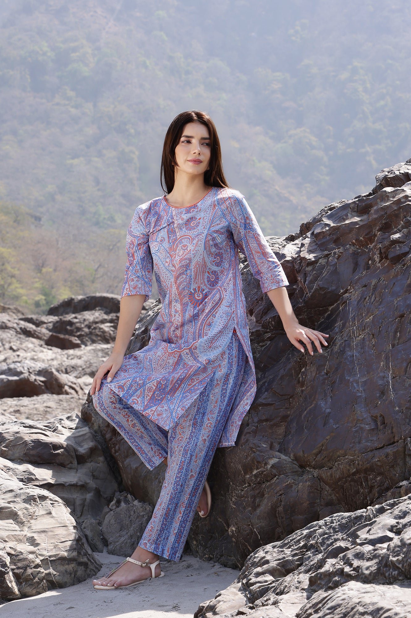Light Blue Paisley Printed kurta Co-Ord Set — image 9