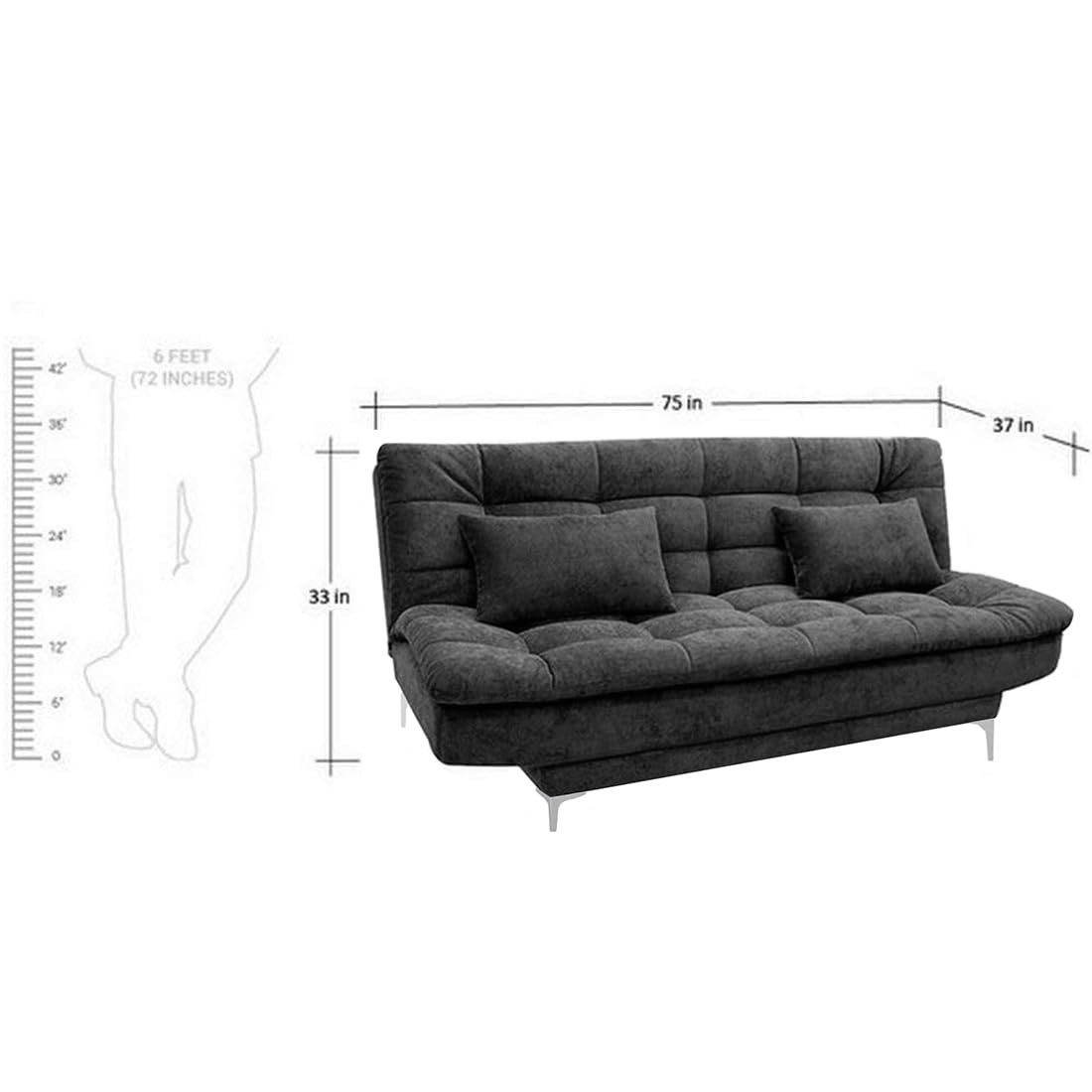 FURNY Supersoft 3 Seater Fabric Sofa Cum Bed Set (Dark Grey) — image 3