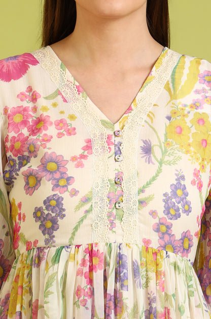Floral Printed Flared Polyester Dress — image 5