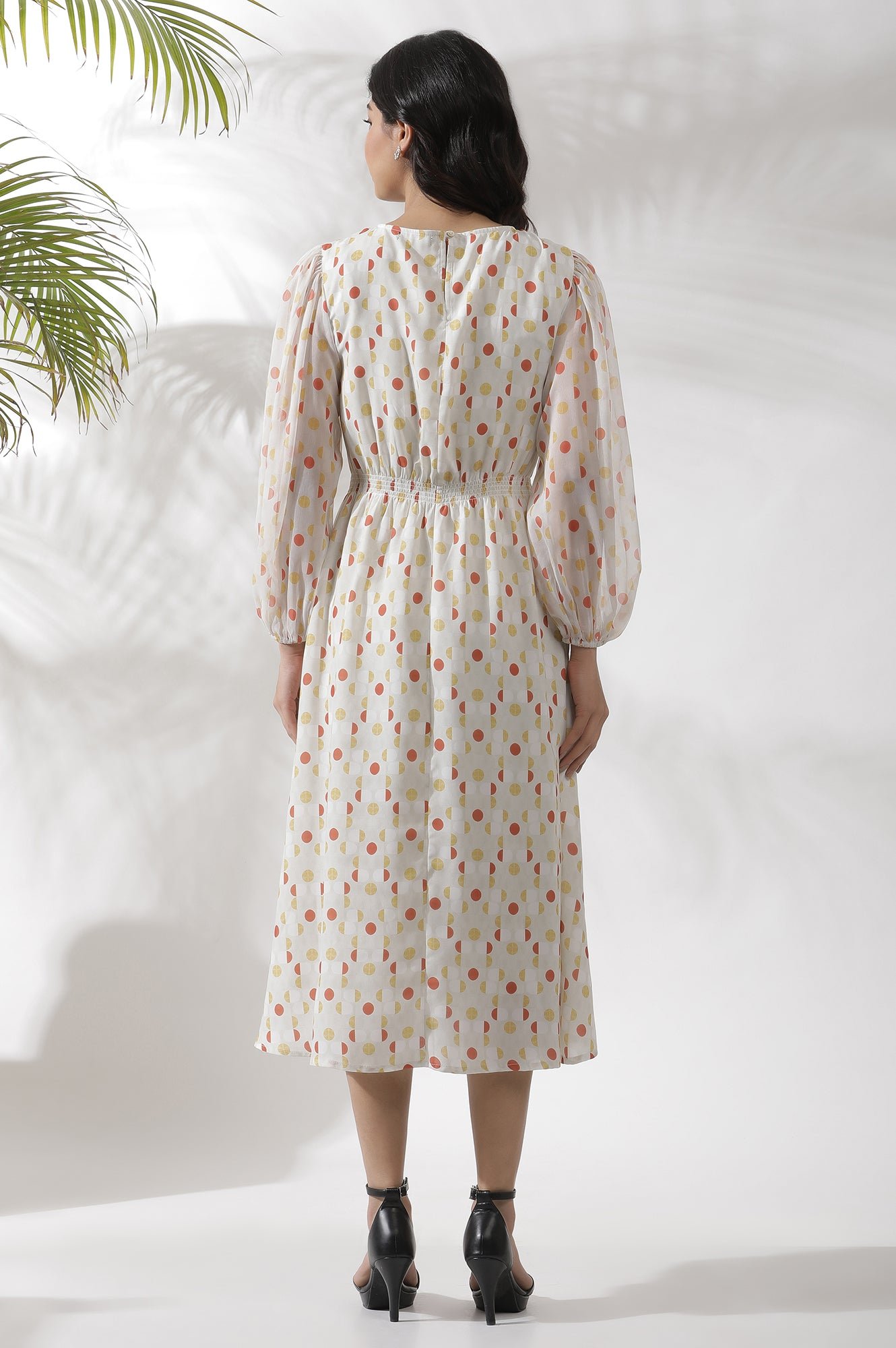 White Polka Dot Printed Gathered Western Dress — image 8