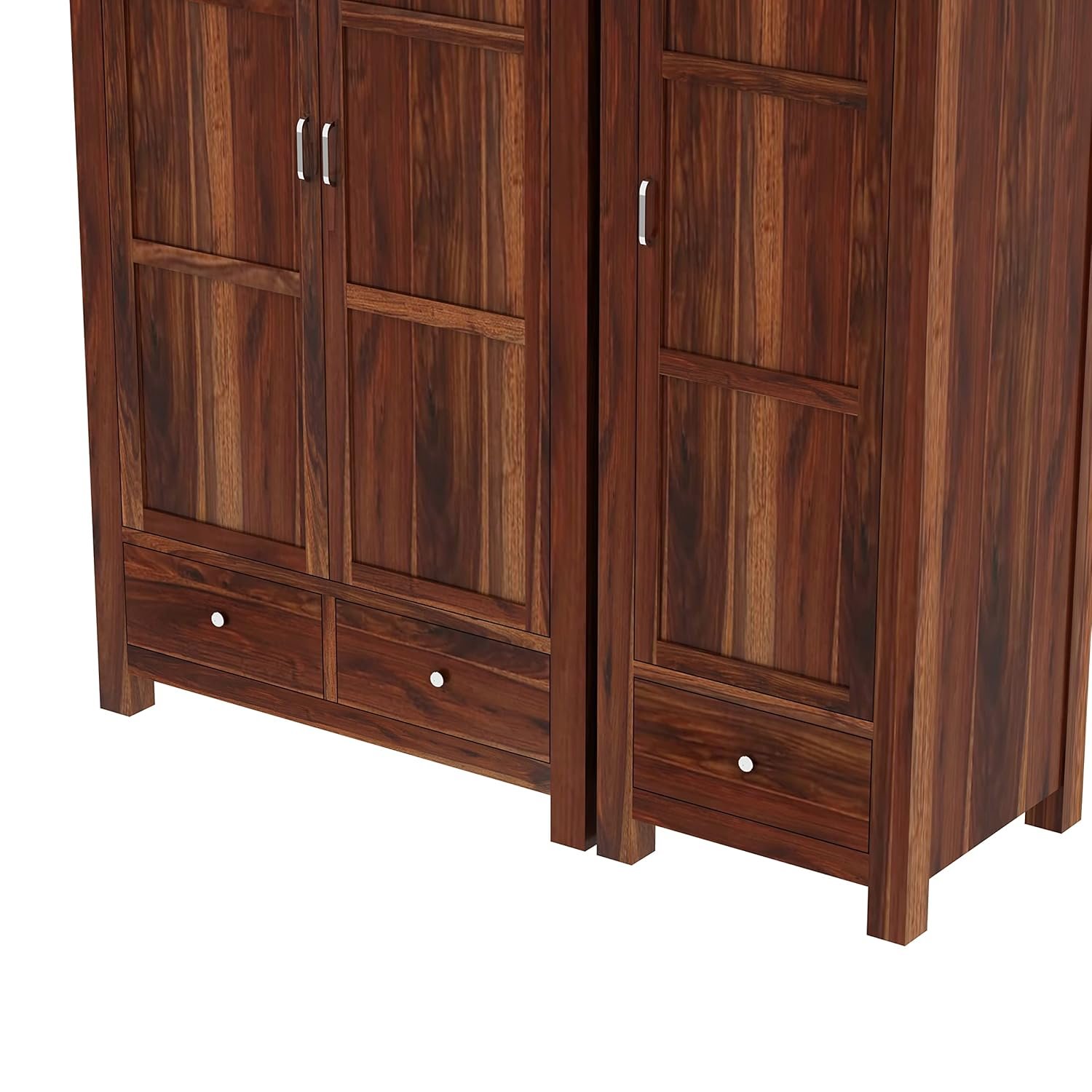 WOODLAB Furniture Sheesham Wood 3 Door Wardrobe Storage with 3 Drawers Wooden Multipurpose Almirah for Home Living Room - Natural Finish — image 4