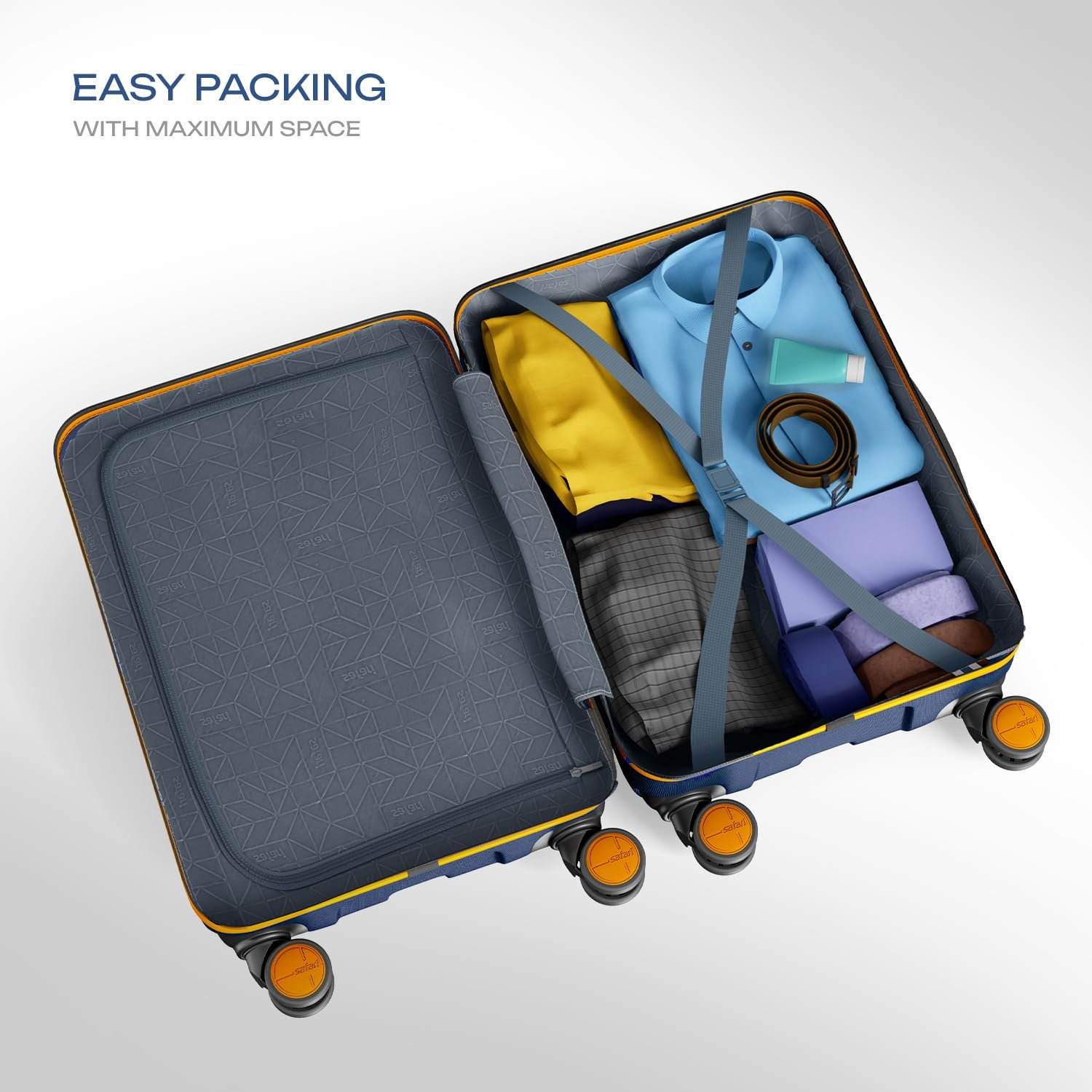 Safari Thorium Neo 8 Wheels 55,66 and 77 Cm Small,Medium and Large 4 Wheel Inline 3 Trolley Bags Polycarbonate 360 Degree Wheeling System Luggage,4 Wheel Inline Trolley Bags,Graphite Blue — image 4
