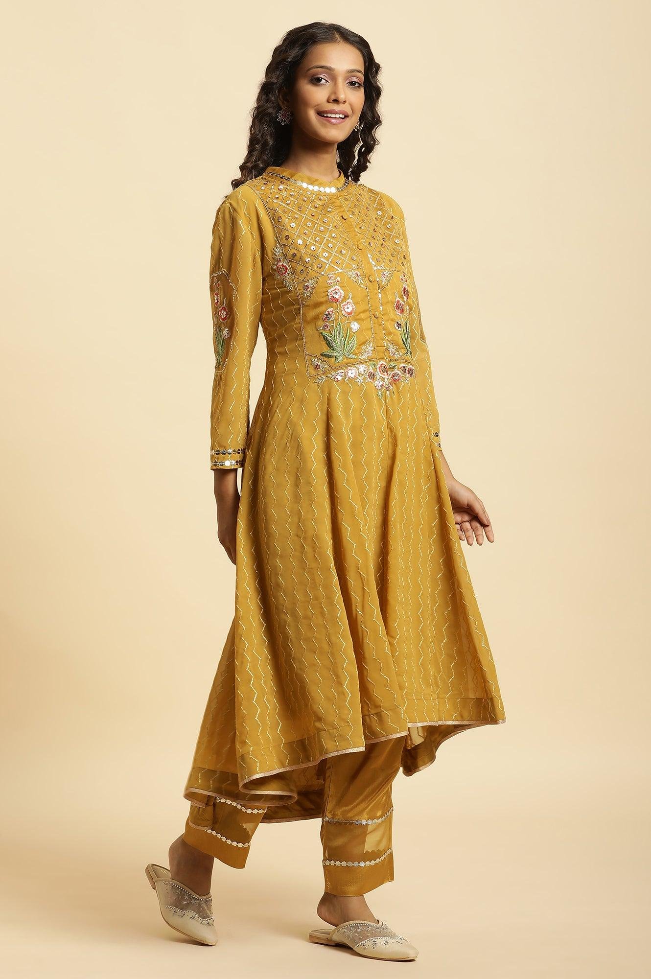 Yellow Embroidered Kurta, Pants And Dupatta Set — image 1