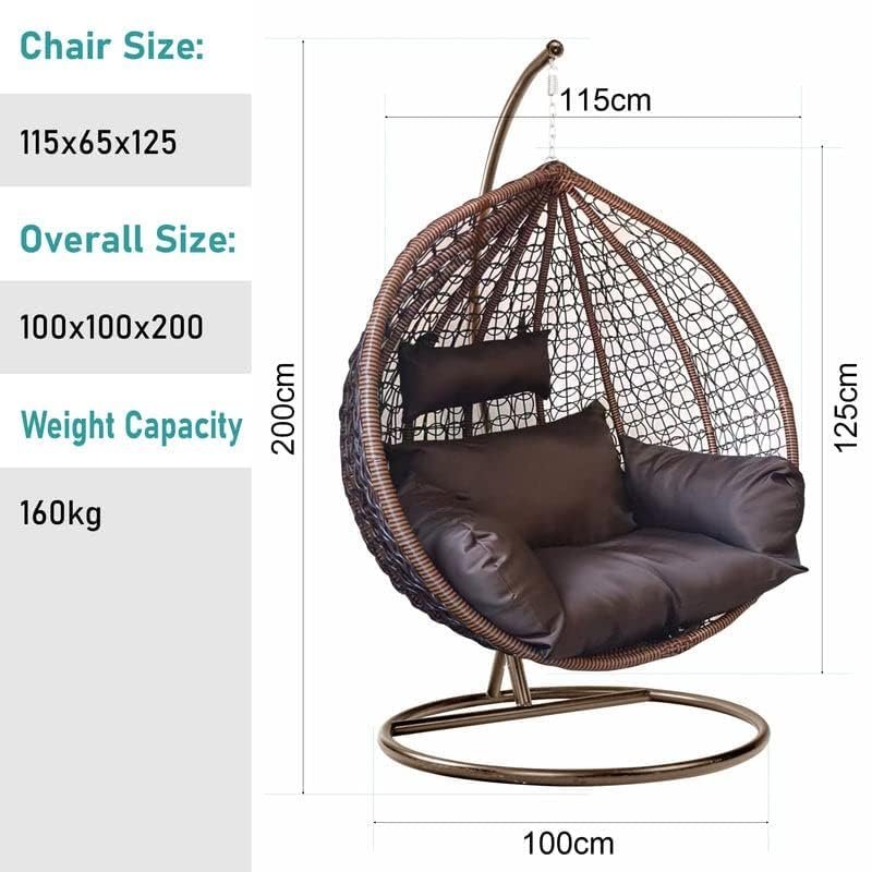 Single Seater Swing Chair with Stand & Cushion Outdoor Indoor Balcony Garden Patio,Powder Coated Frame,UV Protected Wicker,Premium Cushion, Metal — image 3