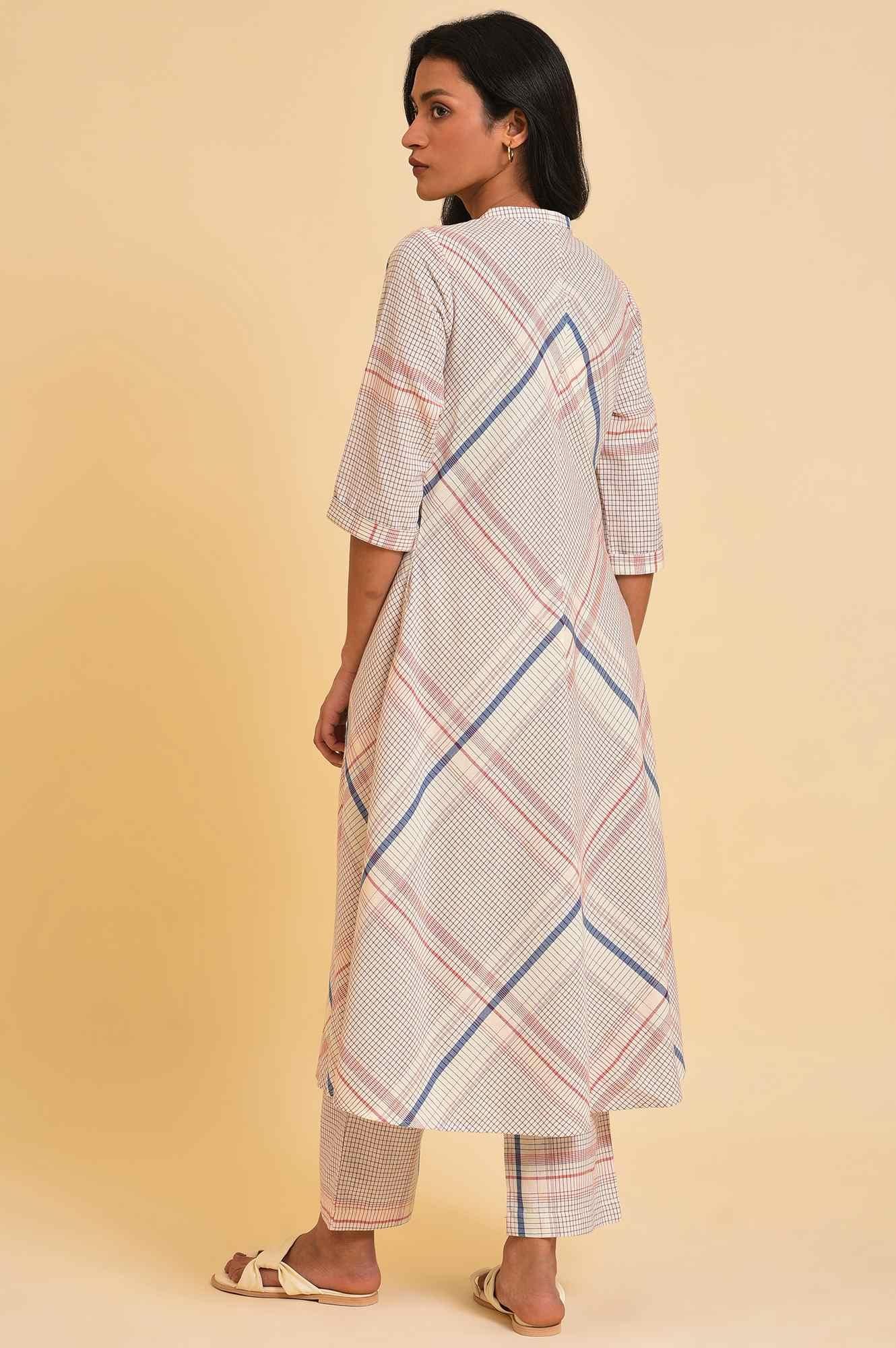 Ecru Bold Checks A-Line kurta & Pants Co-Ord Set — image 8