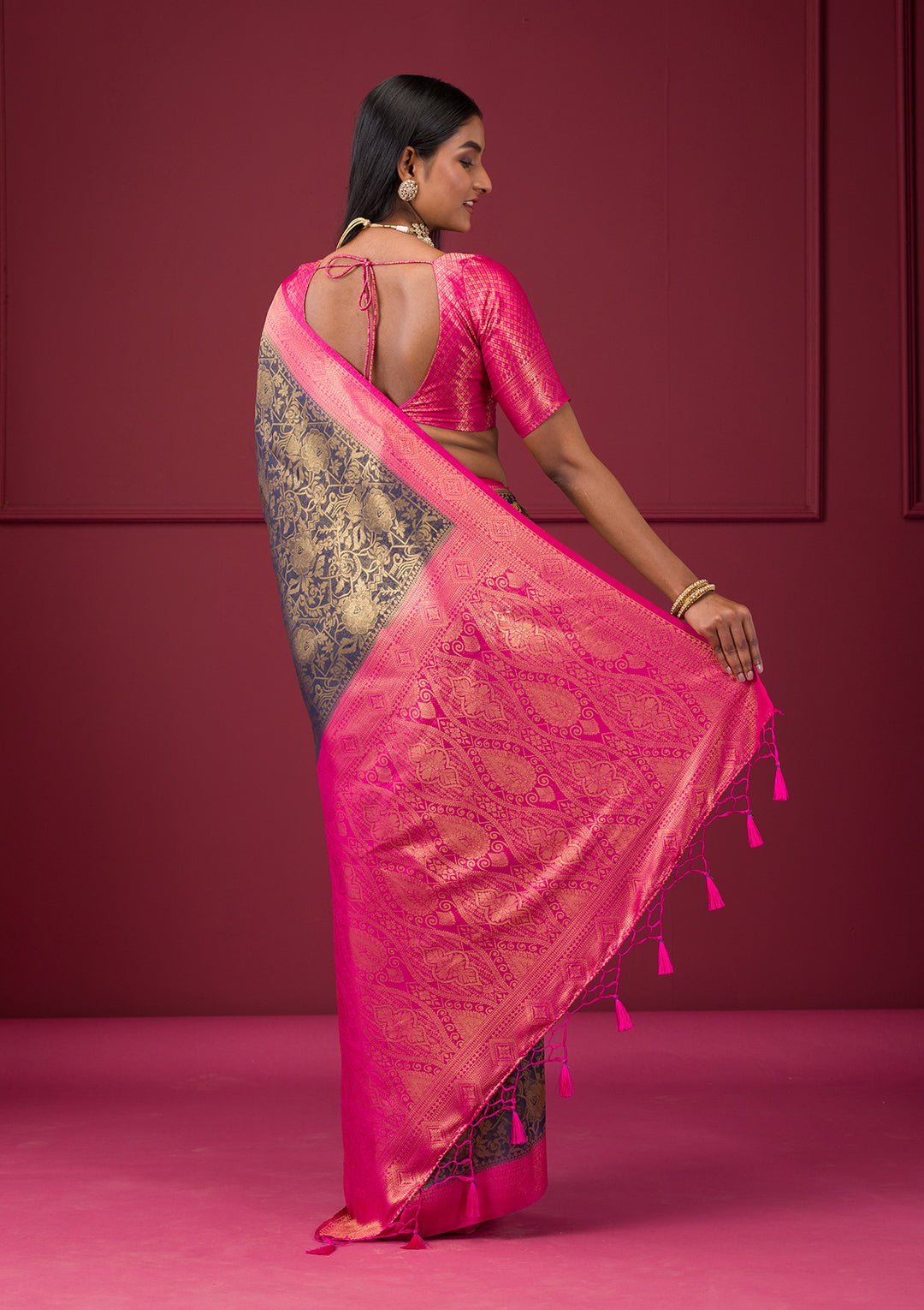 Navy Blue Zariwork Soft Silk Saree — image 7