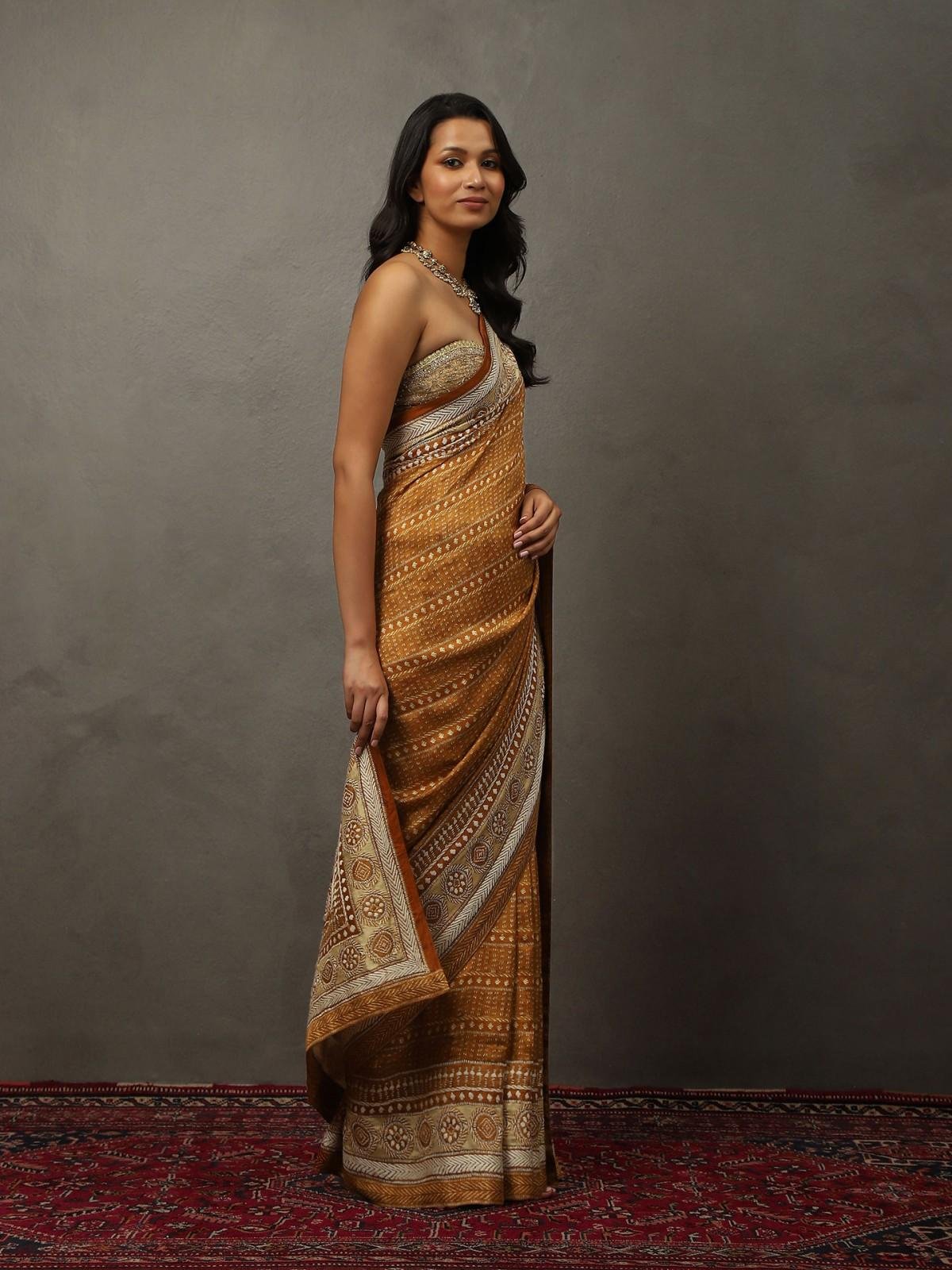 Camel Brown Bhairavi Saree With Unstitched Blouse — image 3