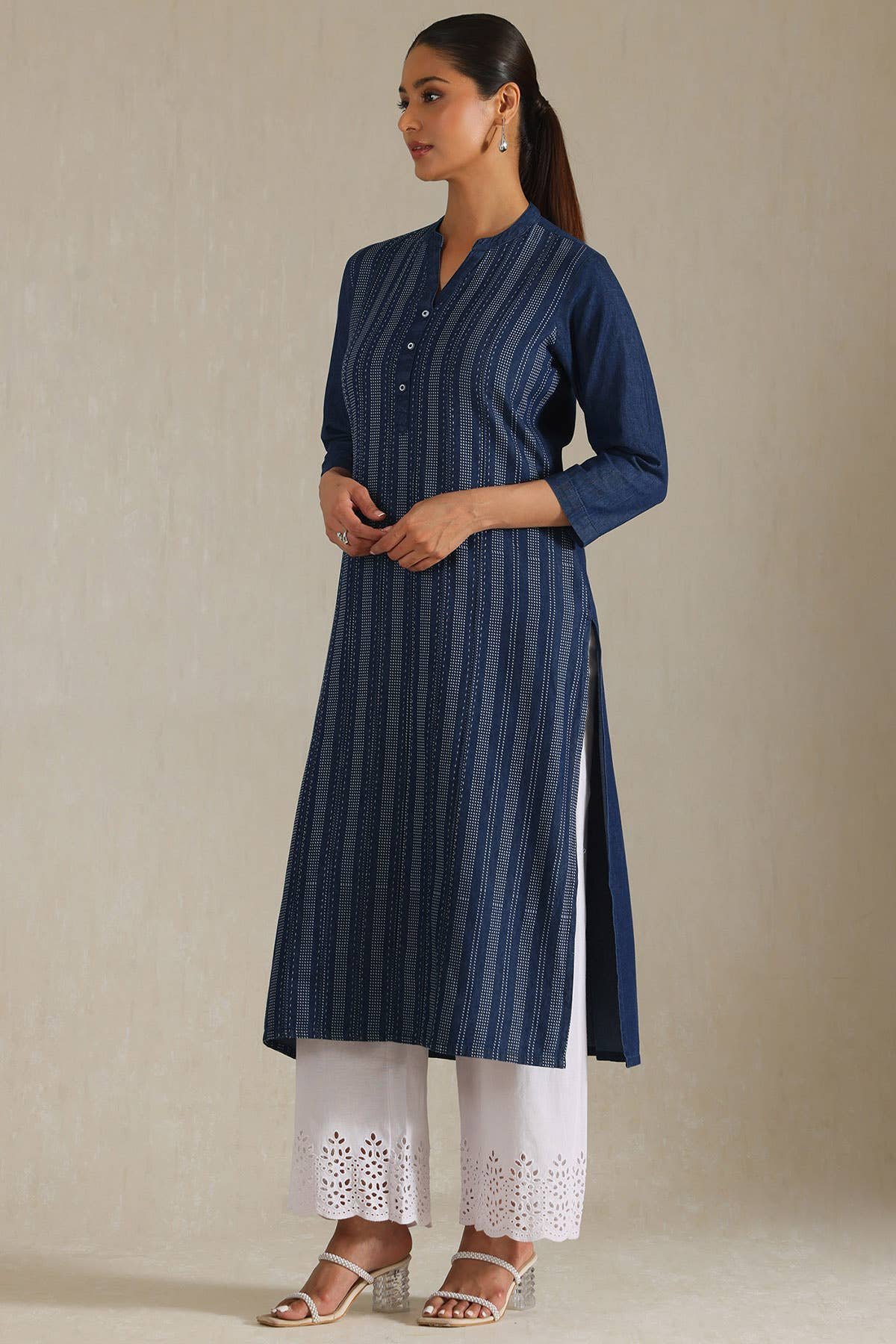 Indigo Denim Dots Kurta With Thread Work — image 3
