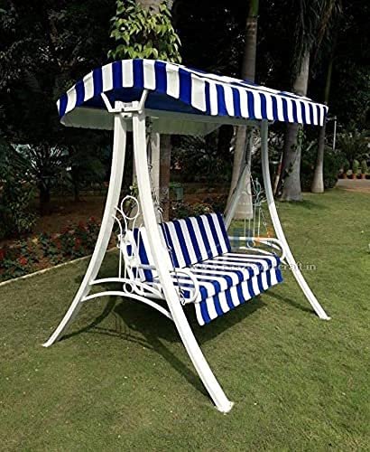 Swing/Jhula Indoor Outdoor With Stand, Roof & Seat 300 Kgs Capacity (White),White, Blue,3 Seater(Hmck-001)(Wrought Iron), 58.66 CM — image 2