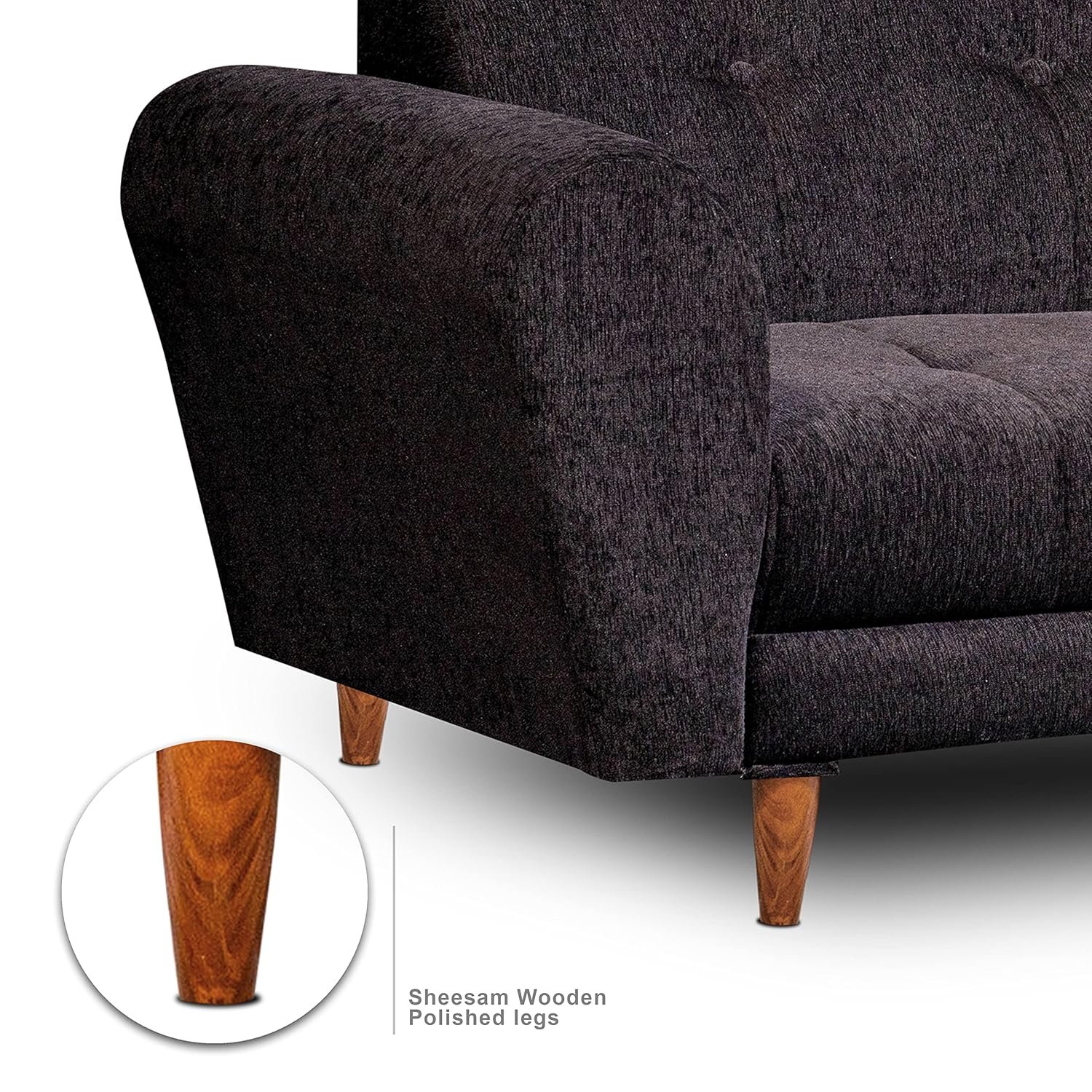 Milan 3 Seater Sofa | Luxury Comfort & Extra Spacious | Sofa | Sofa Set | Wooden Sofa Set for Living Room | Sofa for Living Room & Office (Chenille Molfino - Black) — image 4