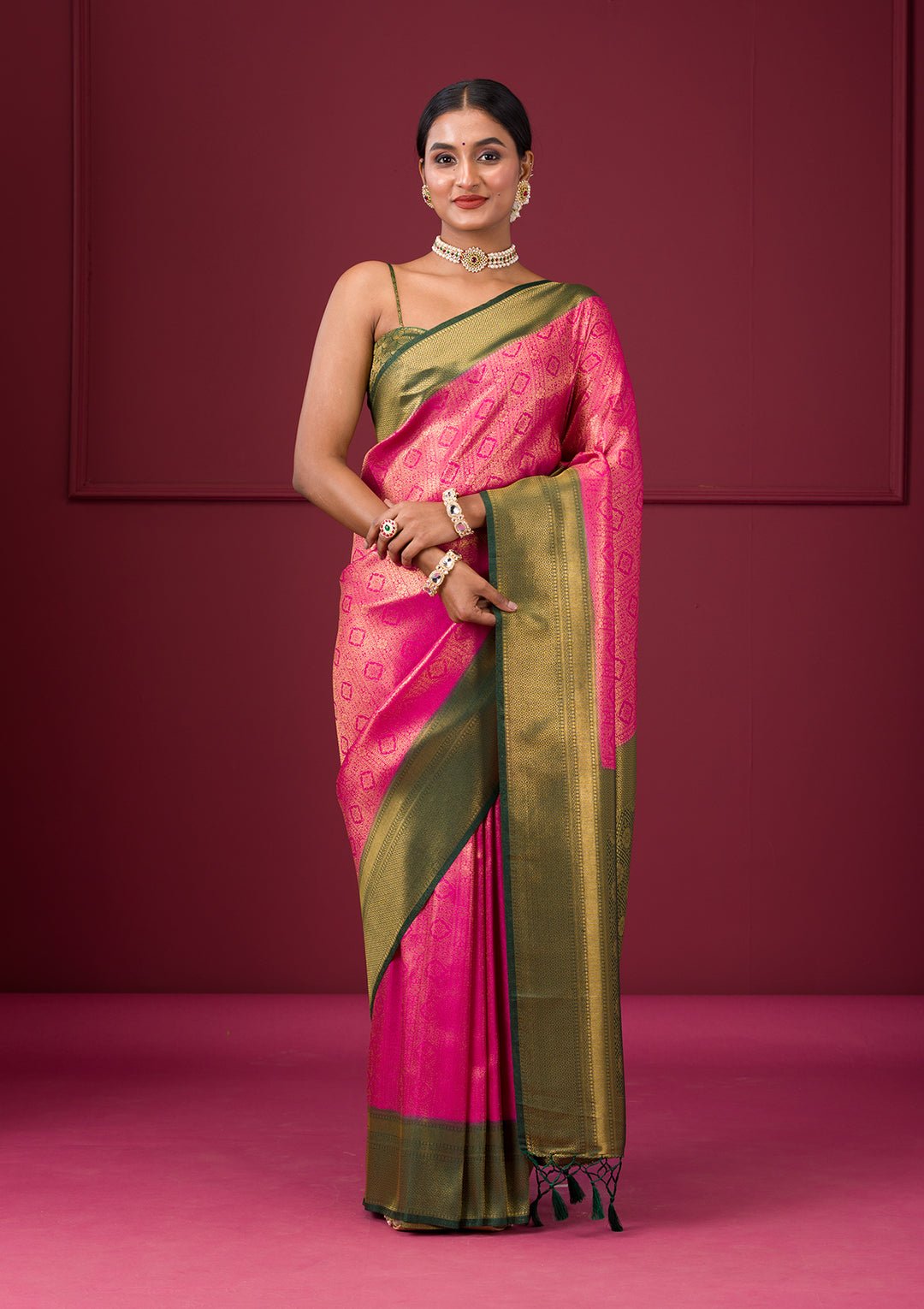 Pink Zariwork Soft Silk Saree — image 9