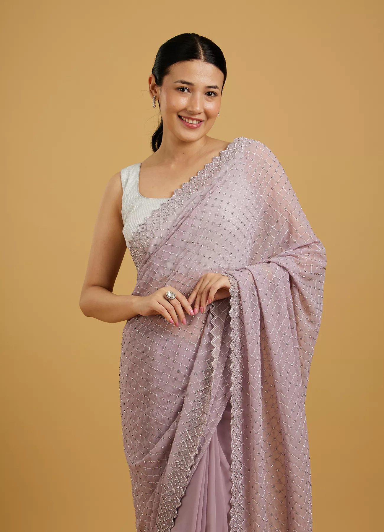 Dazzling Purple Georgette Saree — image 5