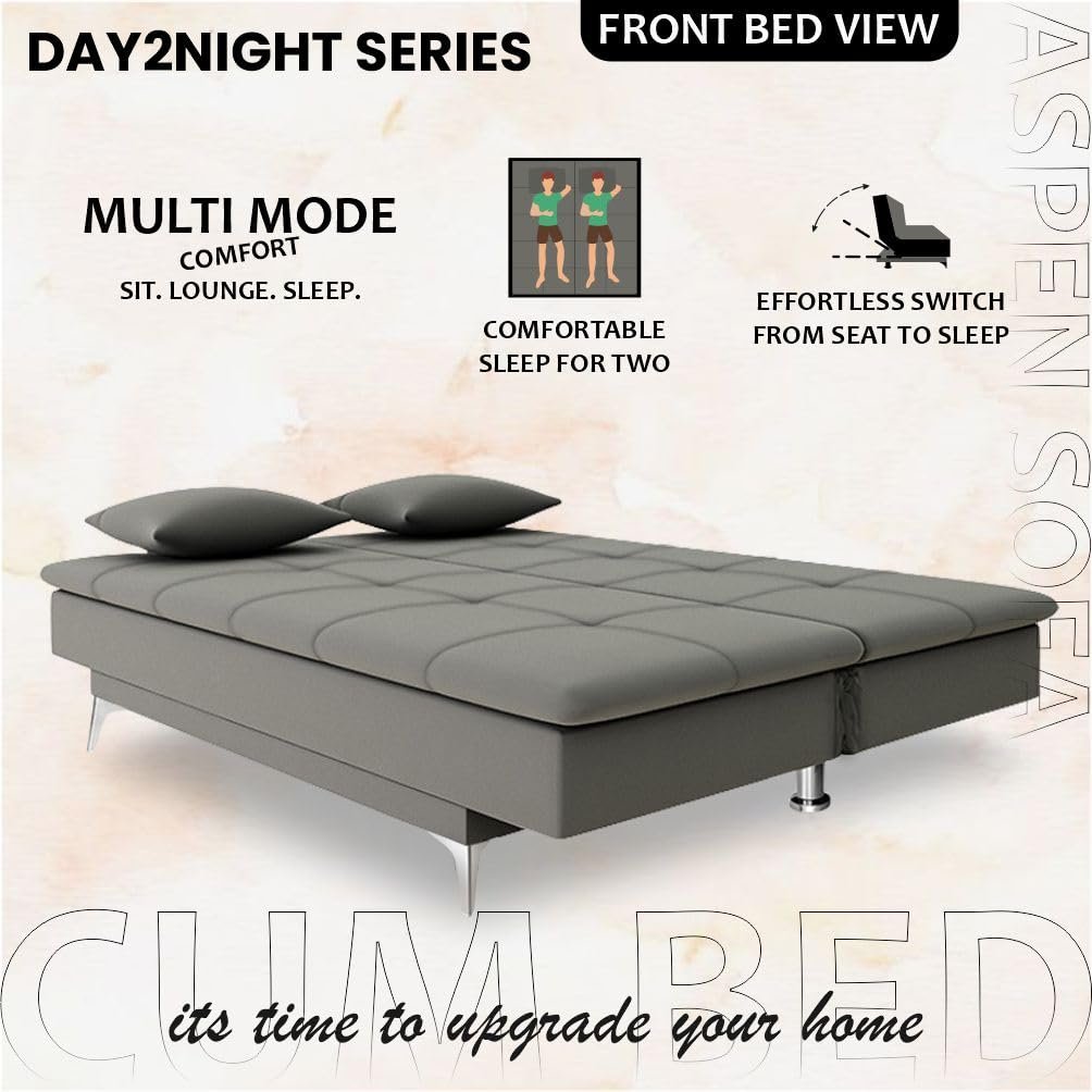 Adorn India Premium New Aspen 3 Seater Sofa Cum Bed 4X6 Velvet Suede with 2 Cushions (Color Grey) and Suitable for All Indoor, with 3 Years Warranty — image 6