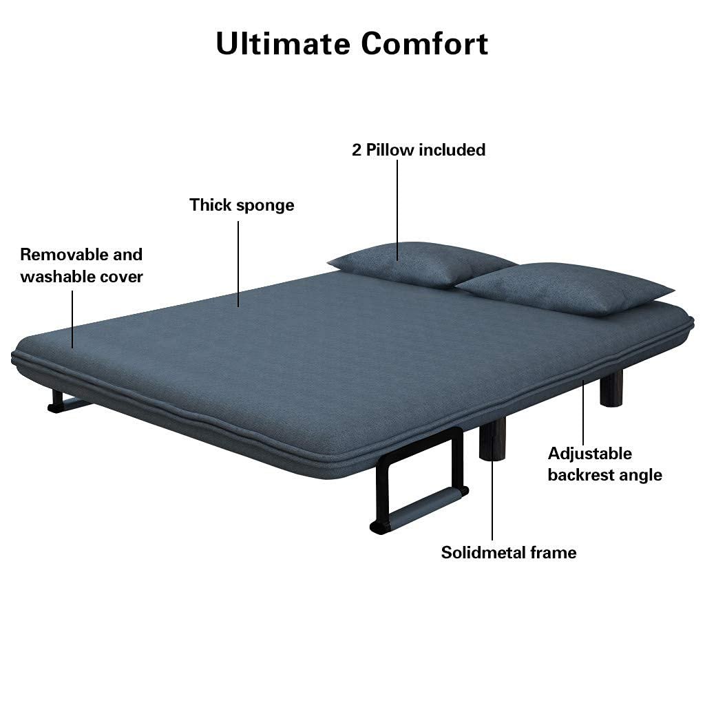 Royal Interiors 3 Seater Foldable Sofa with Cushion and Armrests | Compact Sleeper Couch for Small Spaces | Sleeper Sofa for Living Room, Bedroom | Convertible Tri-Fold Sofa Cum Bed (Blue) — image 3