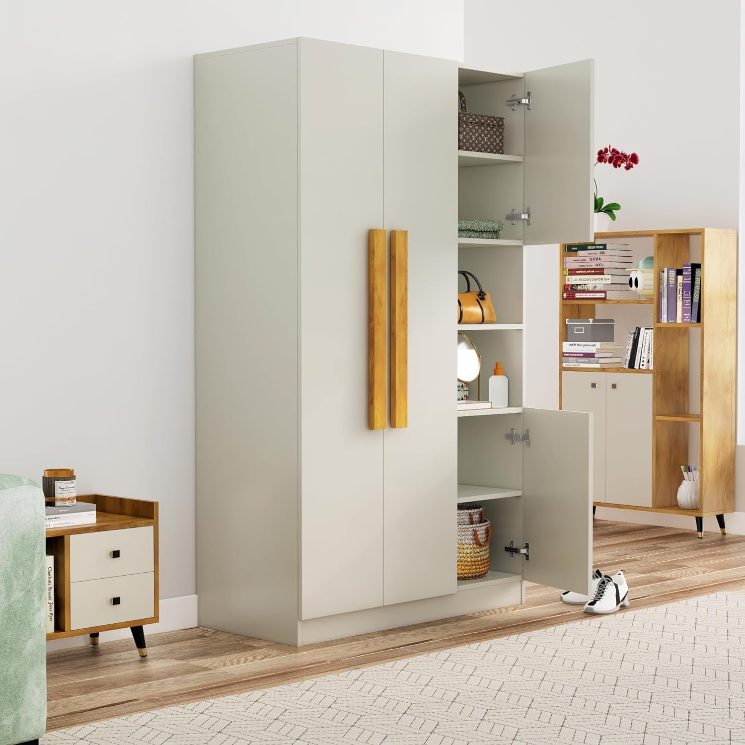 Bniture Wooden Almirah for Clothes, Door for Bedroom, 4 Door Wardrobe with Hanging Space (50D x 105W x 180H CM) |3 Year Warranty (Frosty White) — image 4