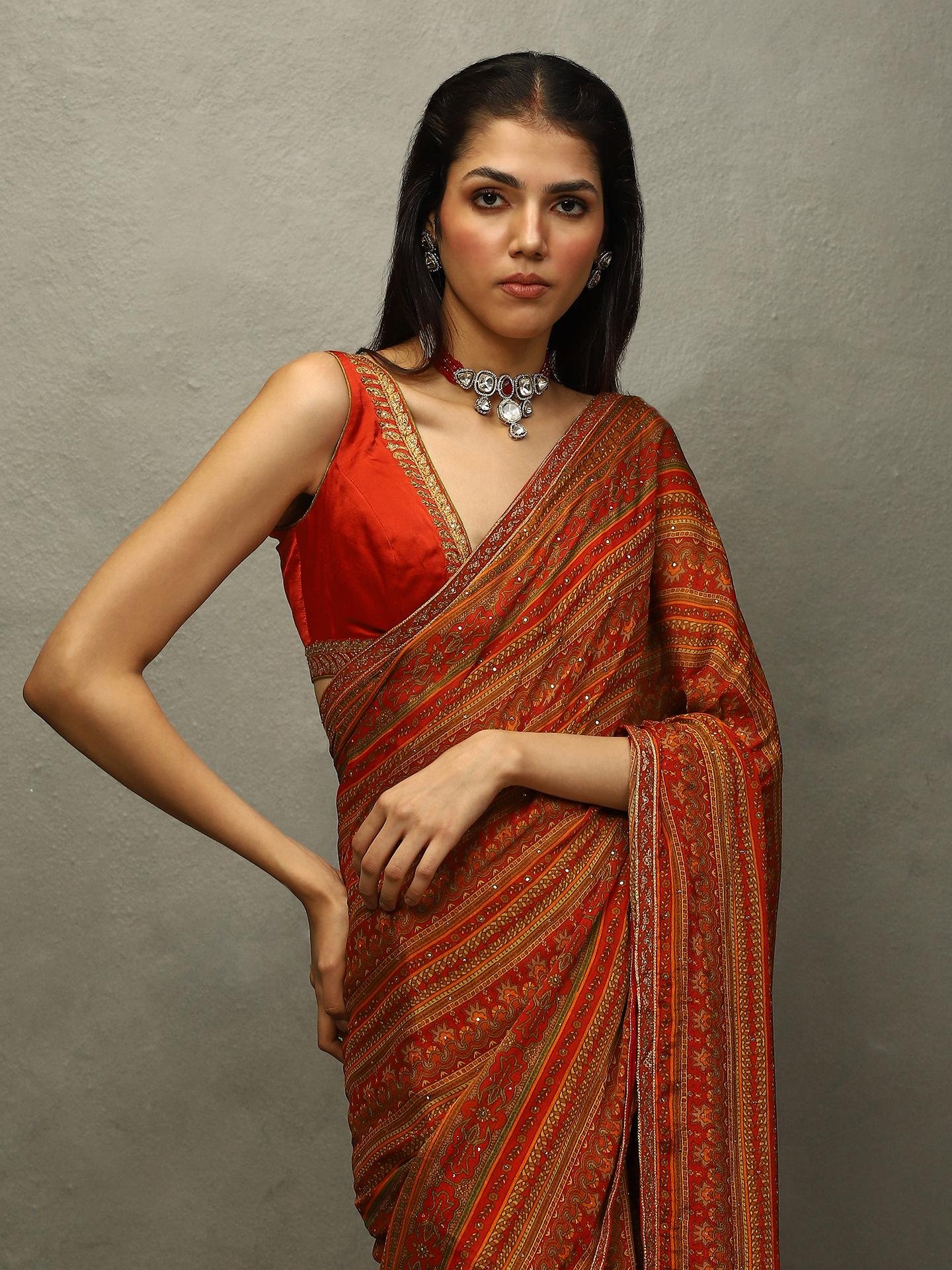 Red & Beige Vasu Saree — image 3
