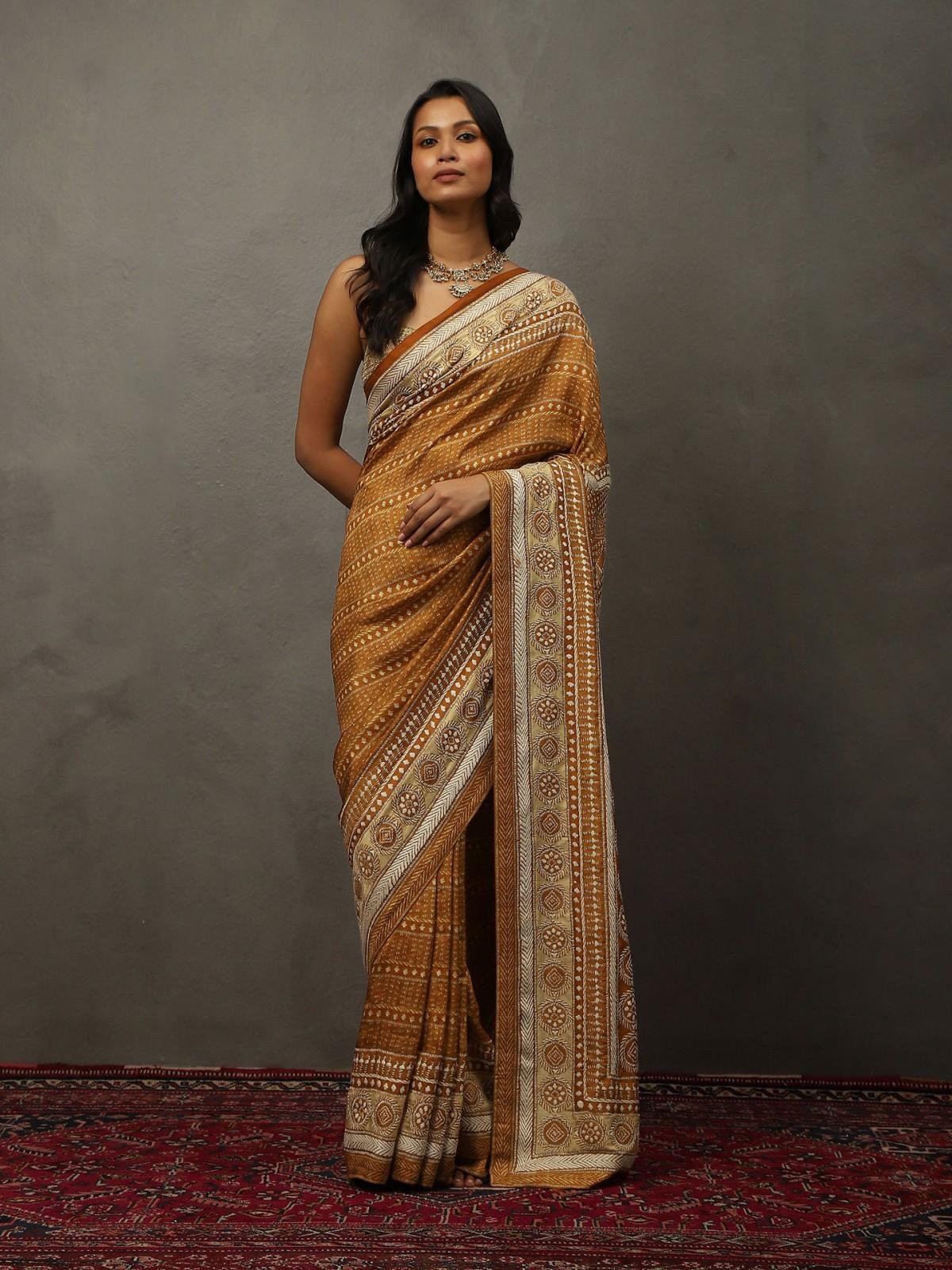 Camel Brown Bhairavi Saree With Unstitched Blouse — image 5