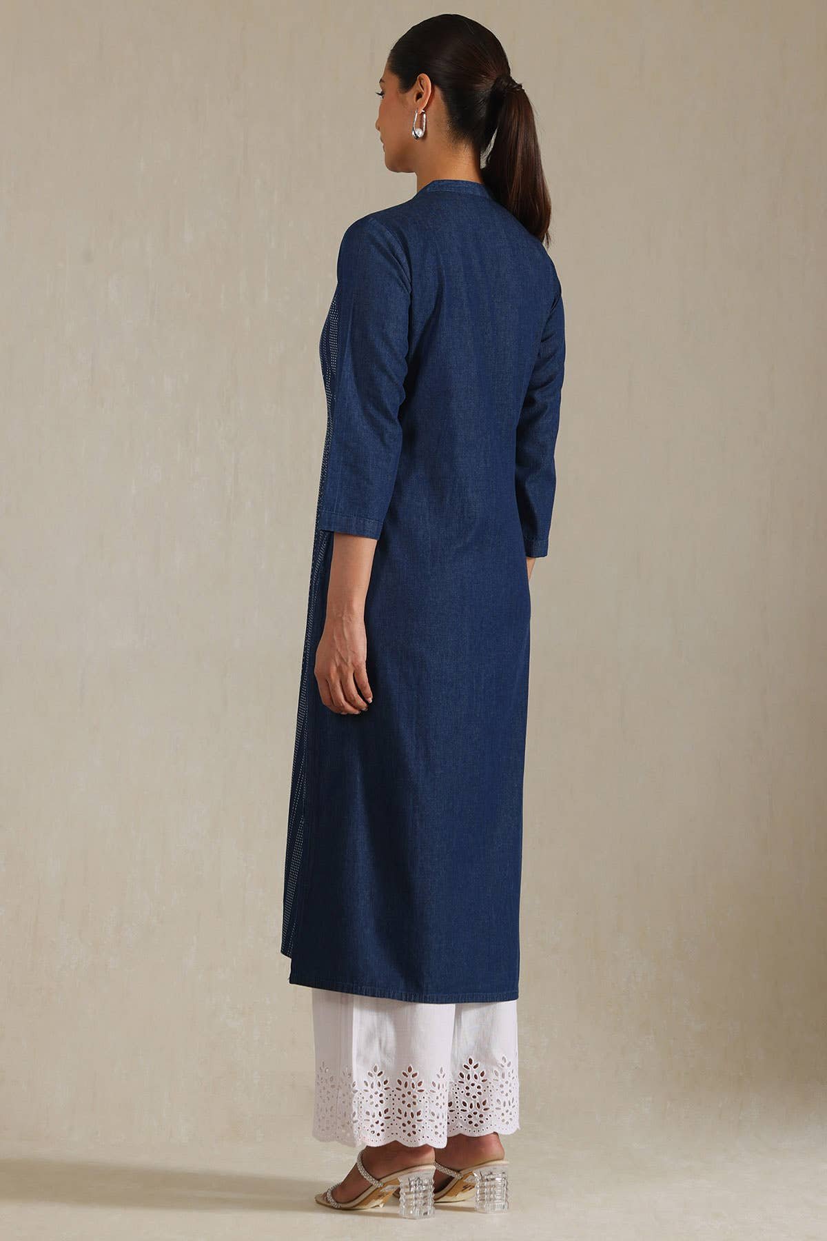 Indigo Denim Dots Kurta With Thread Work — image 4