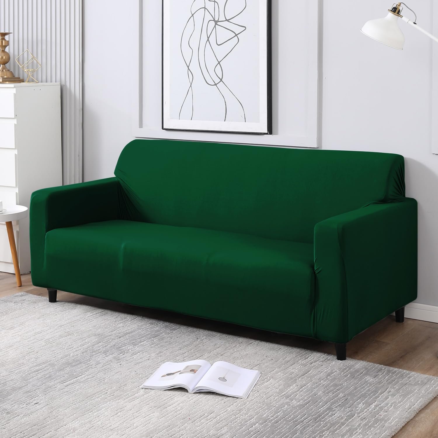 HOKIPO Printed 5 Seater Fully Covered Sofa Cover in 3 Seater and 2 Seater Configuration, Bottle Green (AR-4278-E25 + AR-4279-E25) — image 3