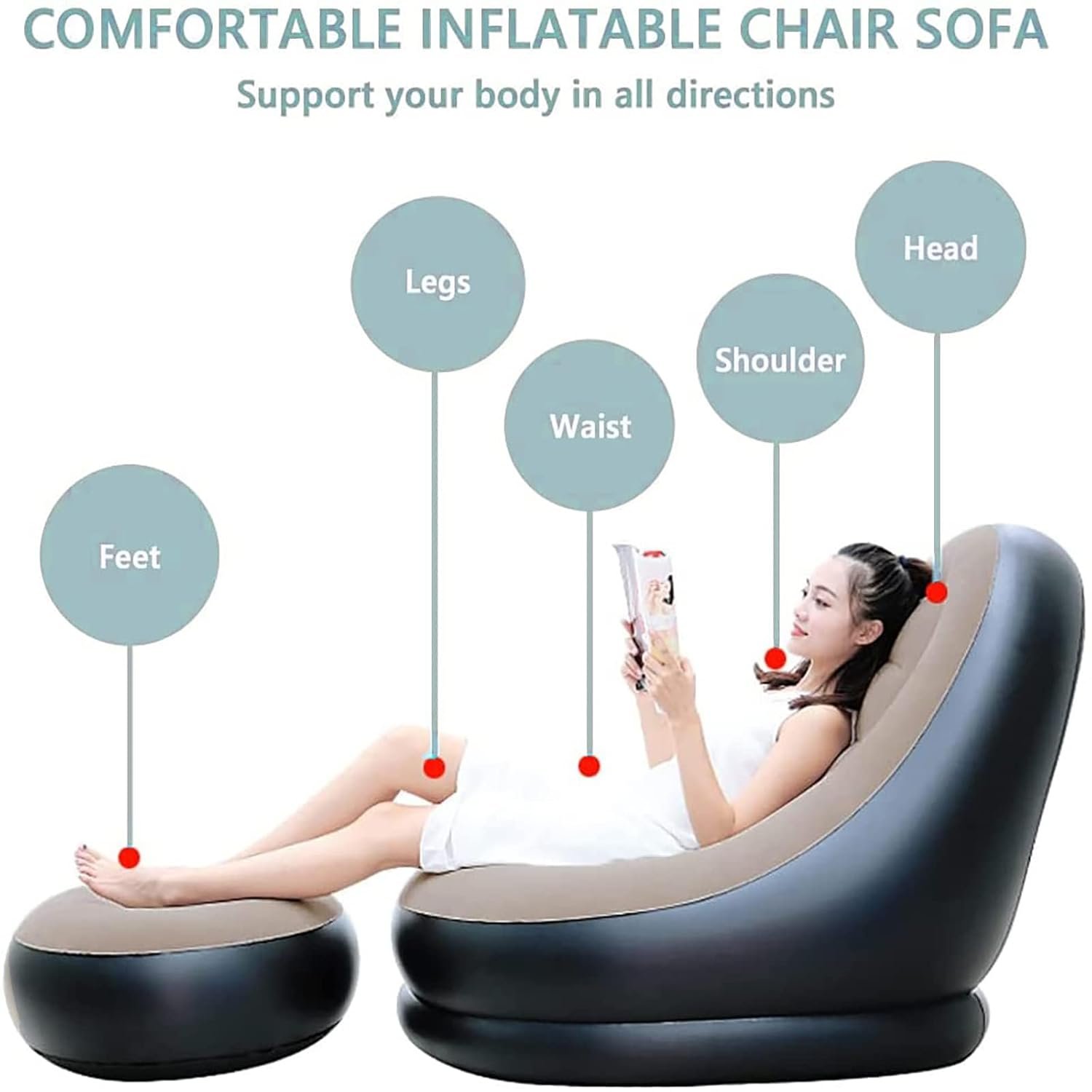 Inflatable Sofa with Household Air Pump - OKSTENCK Air Inflatable Sofa Couch Chair with Footstool for Indoor&Outdoor in Livingroom, Bedroom, Readingroom Office, Balcony, Garden, Courtyard — image 3