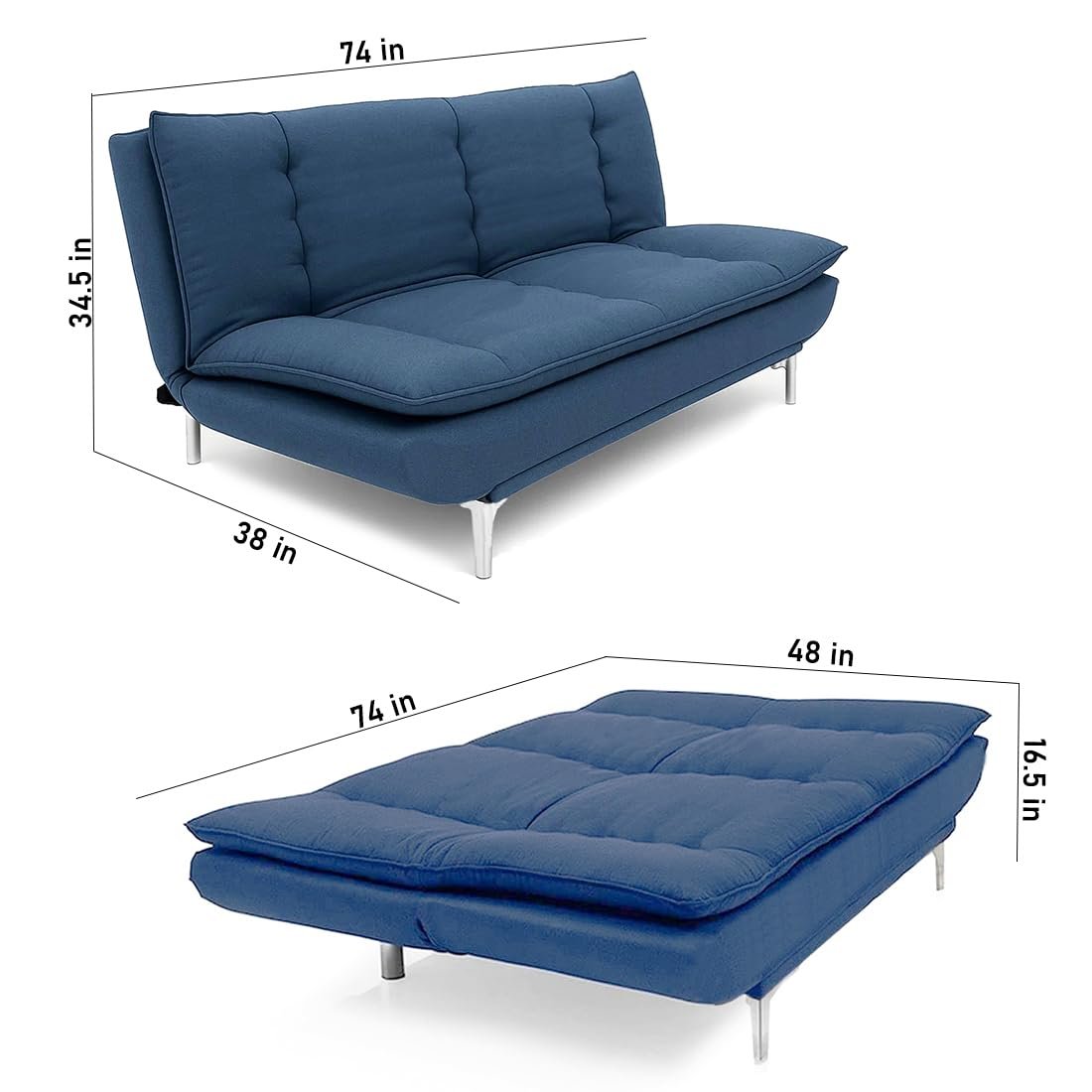 CASASTYLE Brio Fabric 3 Seater Sofa Cum Bed Set (Sky Blue) — image 3