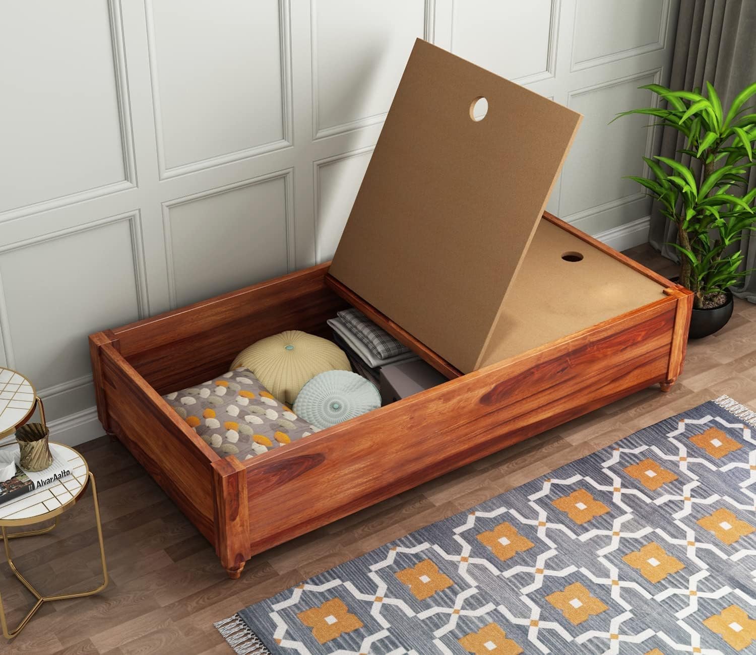 Ekdantix Furniture Wood Divana Cot for Home Hall || Diwan Cum Bed with Storage || 3 Seater Sofa Cum Couch || Divan Bed for Living Room || Without Pillow (Natural) — image 3