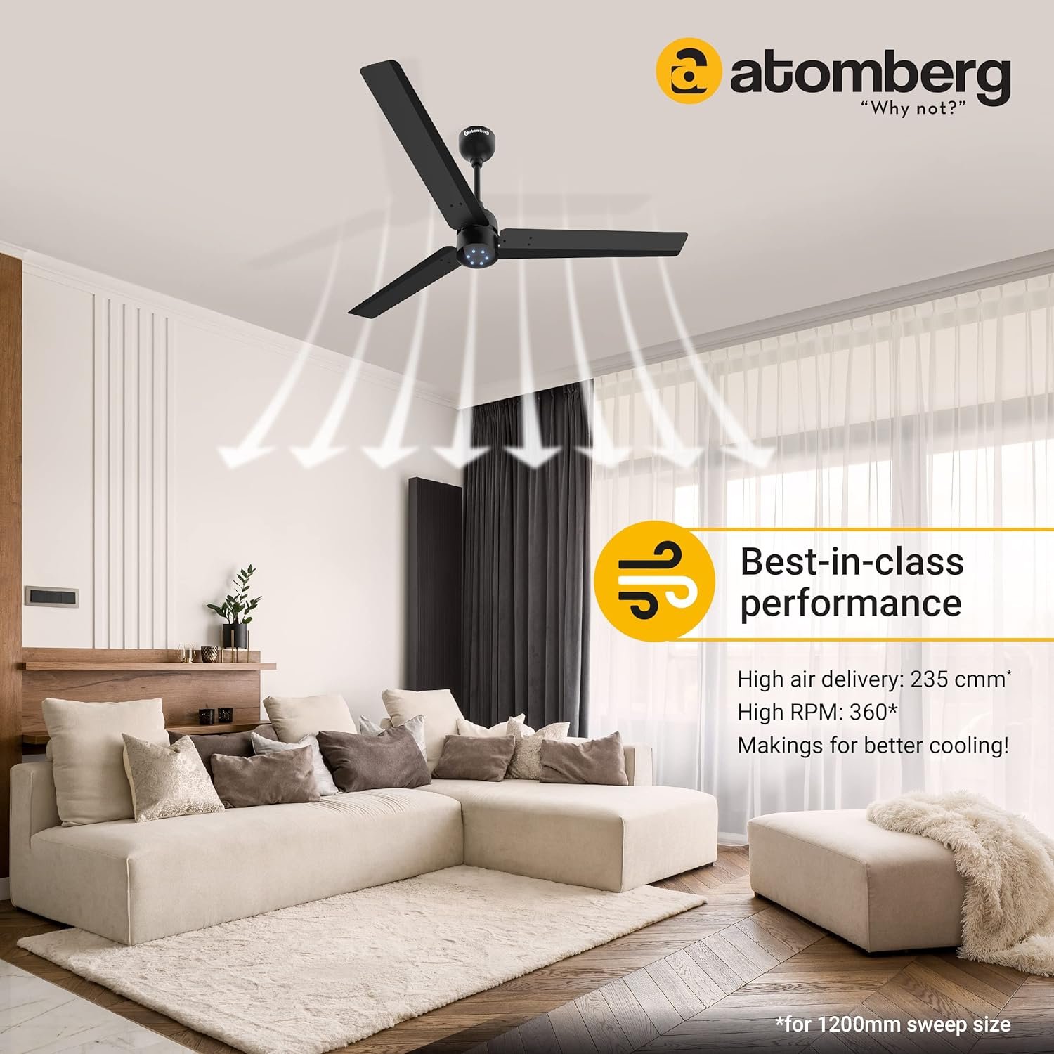 atomberg Renesa 1200mm BLDC Motor 5 Star Rated Sleek Ceiling Fans with Remote — image 2