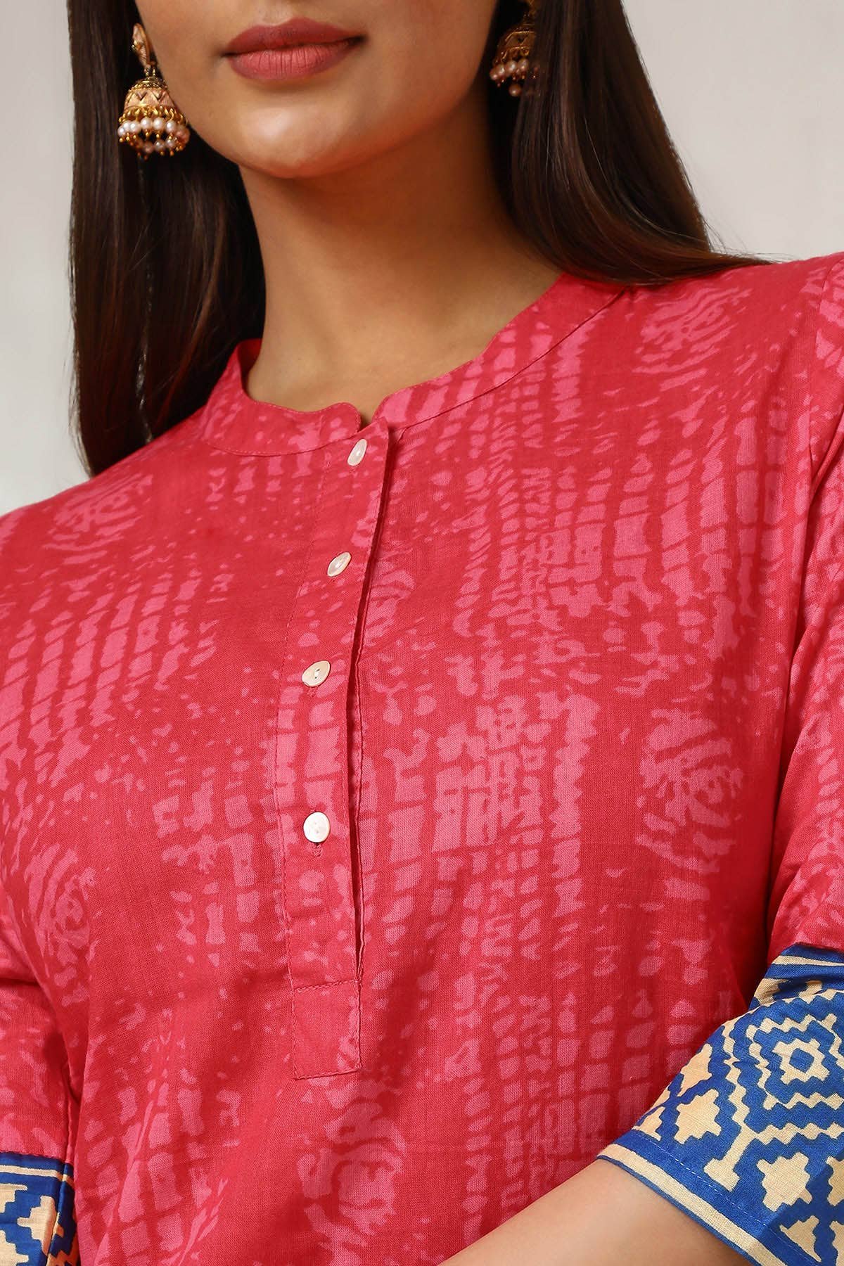 Fuchsia Cotton Blend Abstract Print Kurta — image 2