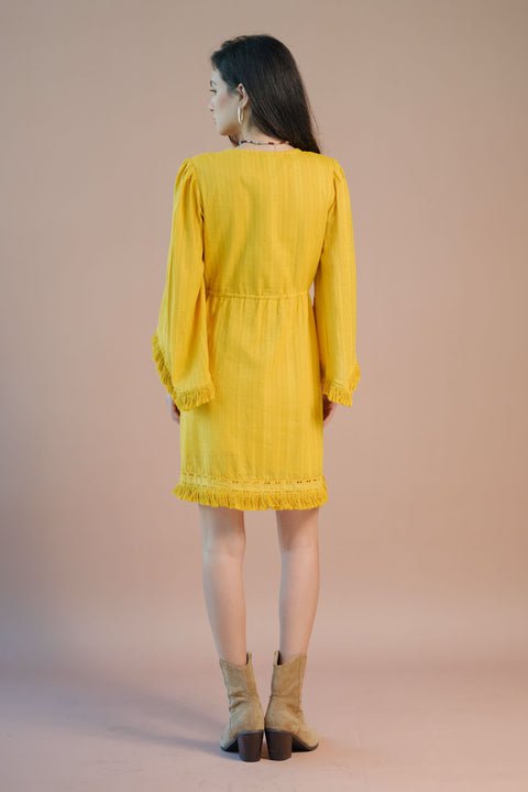 Oshin 100% Cotton Tie-Up Waist Bell Sleeve Dress — image 4