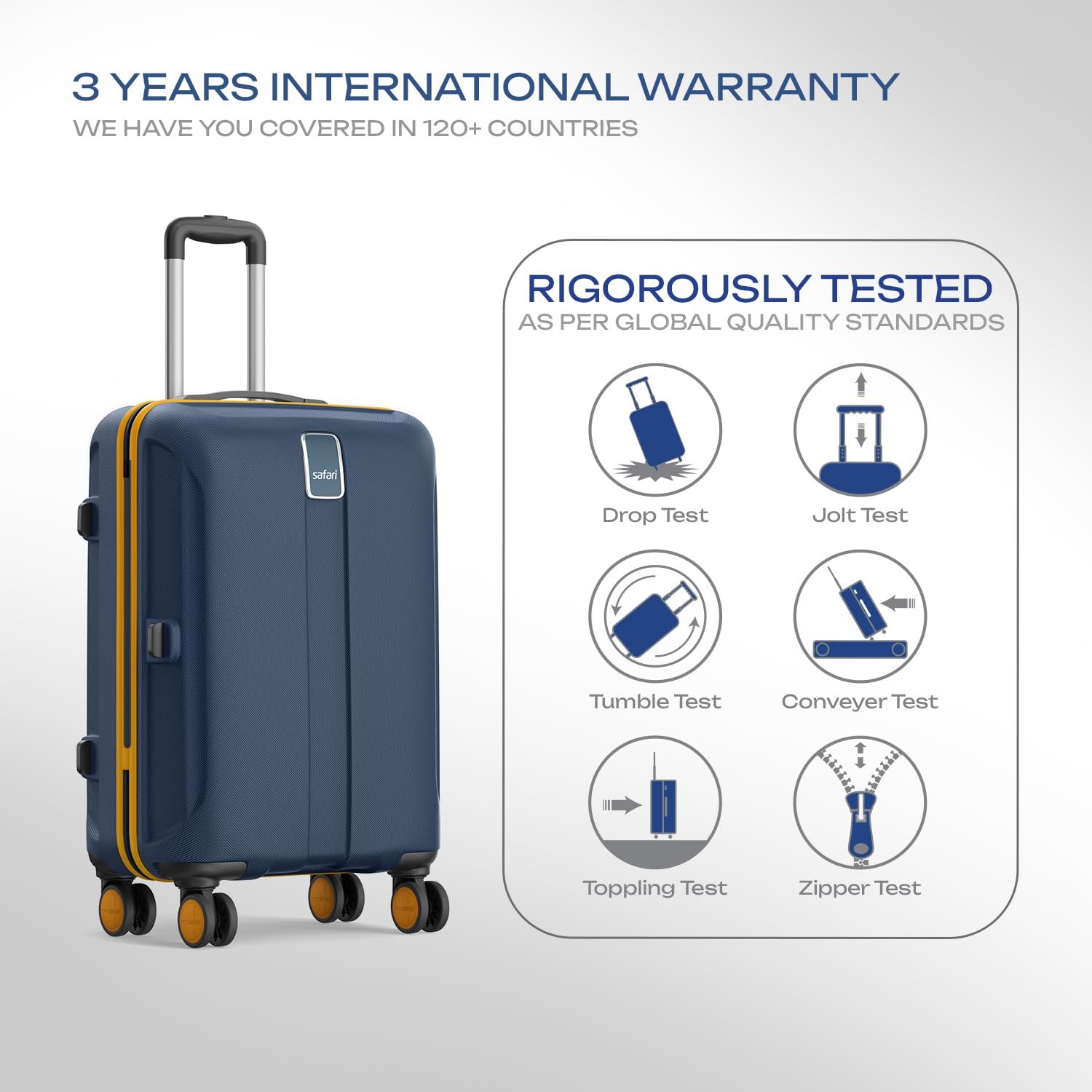 Safari Thorium Neo 8 Wheels 55,66 and 77 Cm Small,Medium and Large 4 Wheel Inline 3 Trolley Bags Polycarbonate 360 Degree Wheeling System Luggage,4 Wheel Inline Trolley Bags,Graphite Blue — image 3