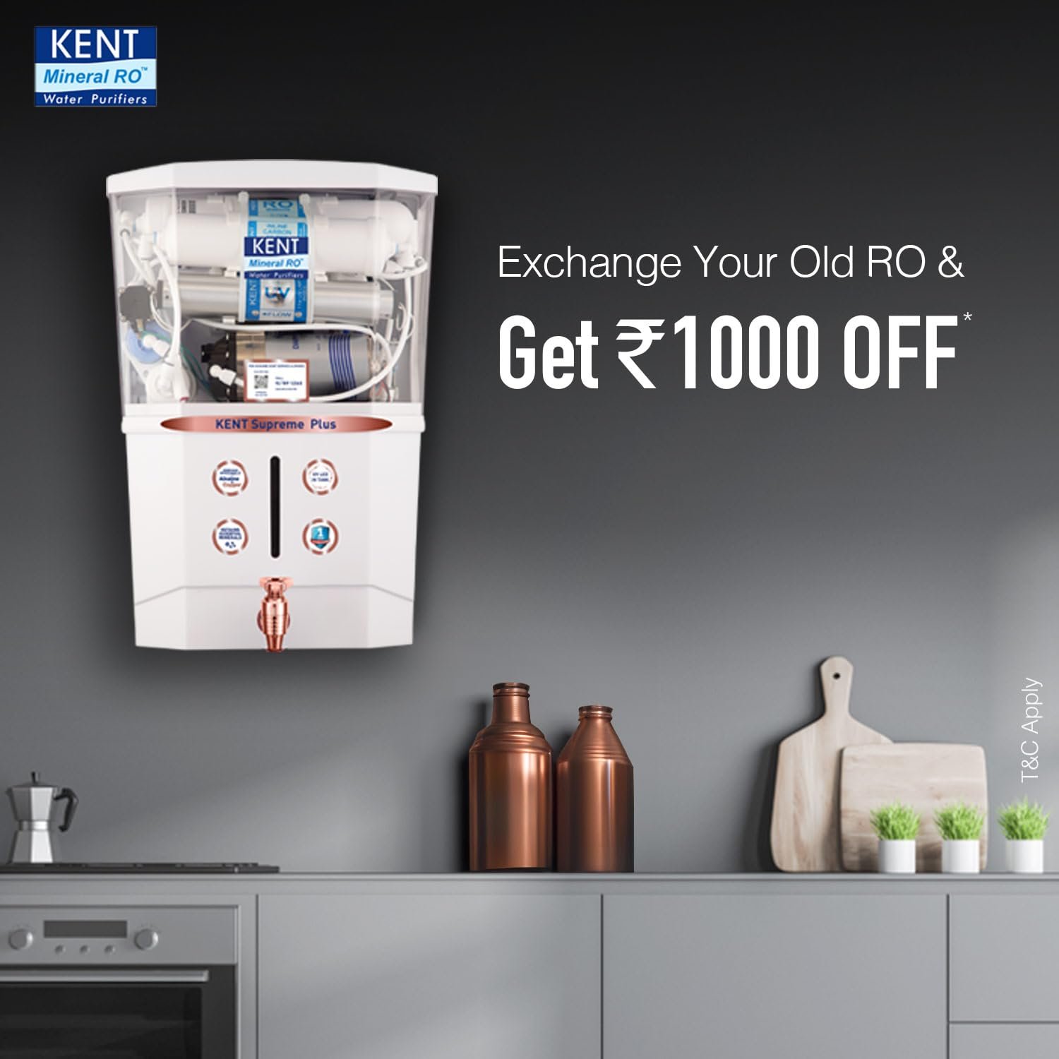 KENT Supreme Plus Alkaline+Copper RO Water Purifier | RO+UV+UF+Alk +Cu+TDSControl+UV LED Tank|Advanced ROTech for Sabse Shudh Paani | Auto Flush | 8L| 20LPH | Ideal for Borewell/Tanker/Municipal Water — image 7