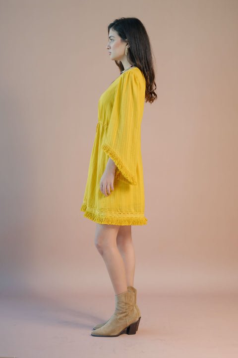 Oshin 100% Cotton Tie-Up Waist Bell Sleeve Dress — image 3