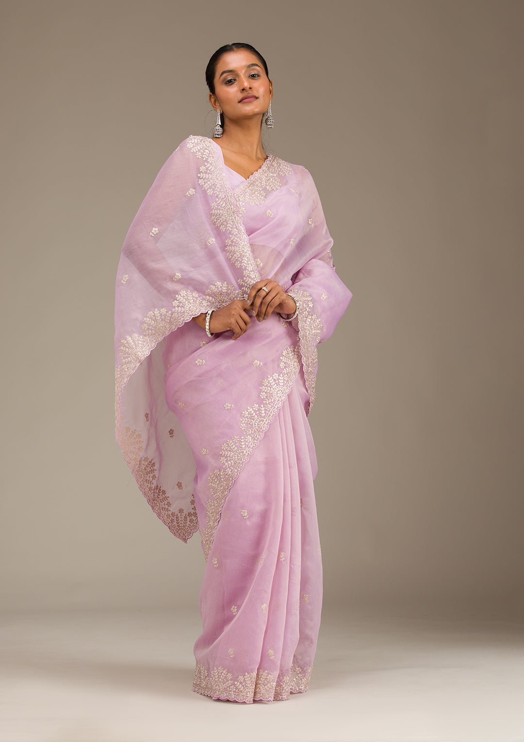 Lavender Threadwork Tissue Saree — image 7