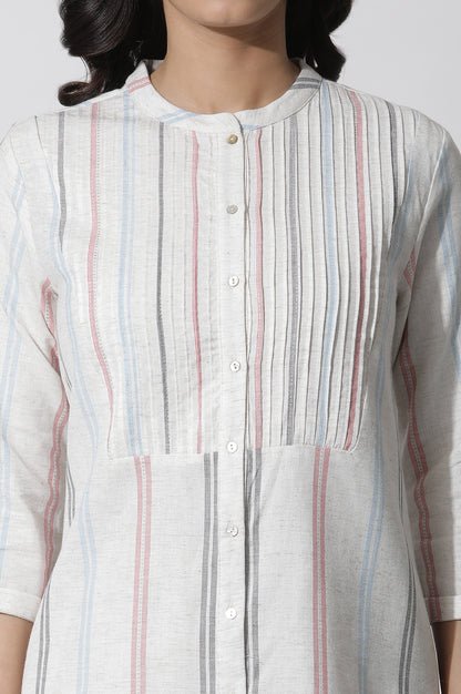 White Stripe Printed Pintuck Tunic And Pants Co-Ord Set — image 2