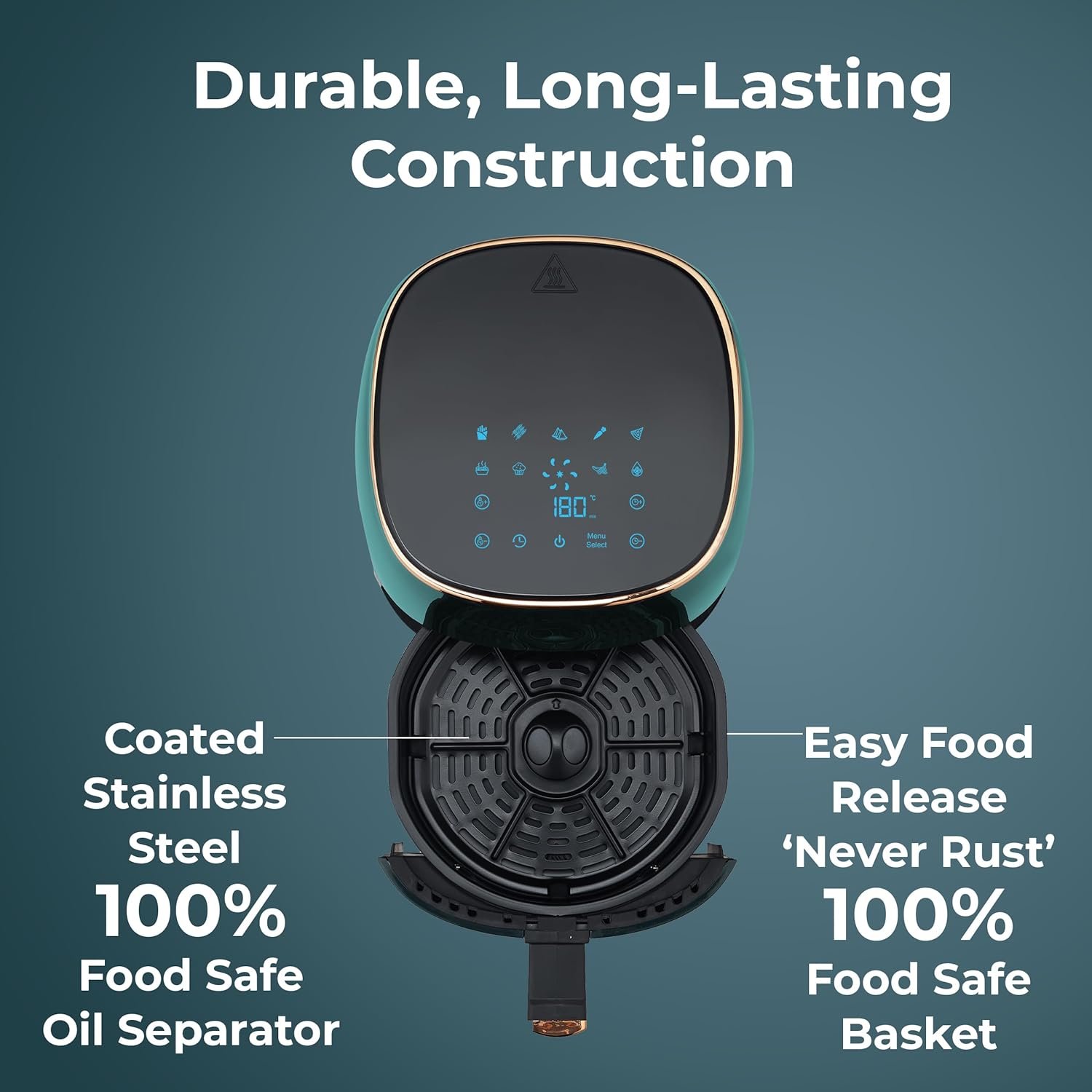 Pigeon Healthifry Digital Air Fryer, 360° High Speed Air Circulation Technology 1200 W with Non-Stick 4.2 L Basket - Green — image 3
