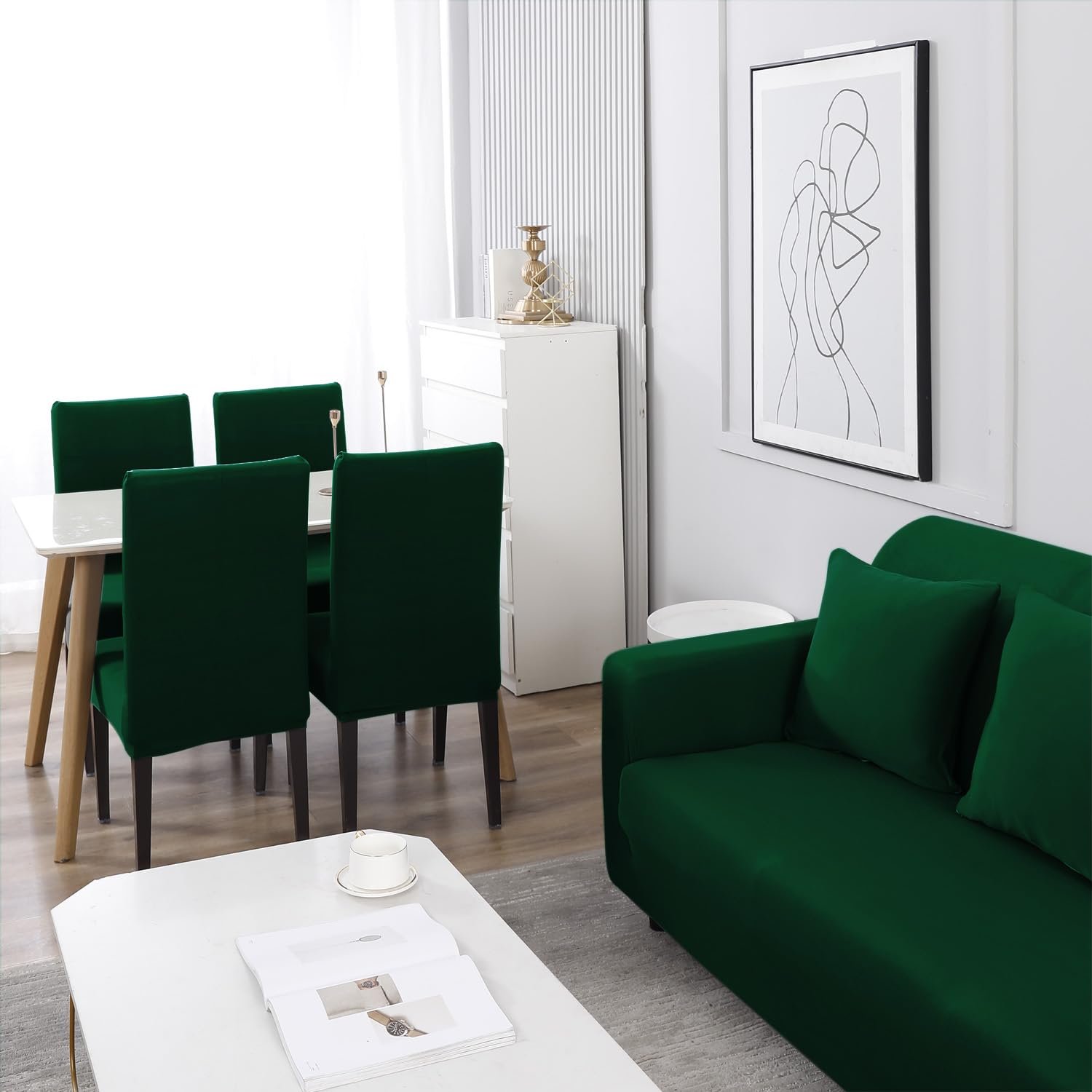 HOKIPO Printed 5 Seater Fully Covered Sofa Cover in 3 Seater and 2 Seater Configuration, Bottle Green (AR-4278-E25 + AR-4279-E25) — image 4