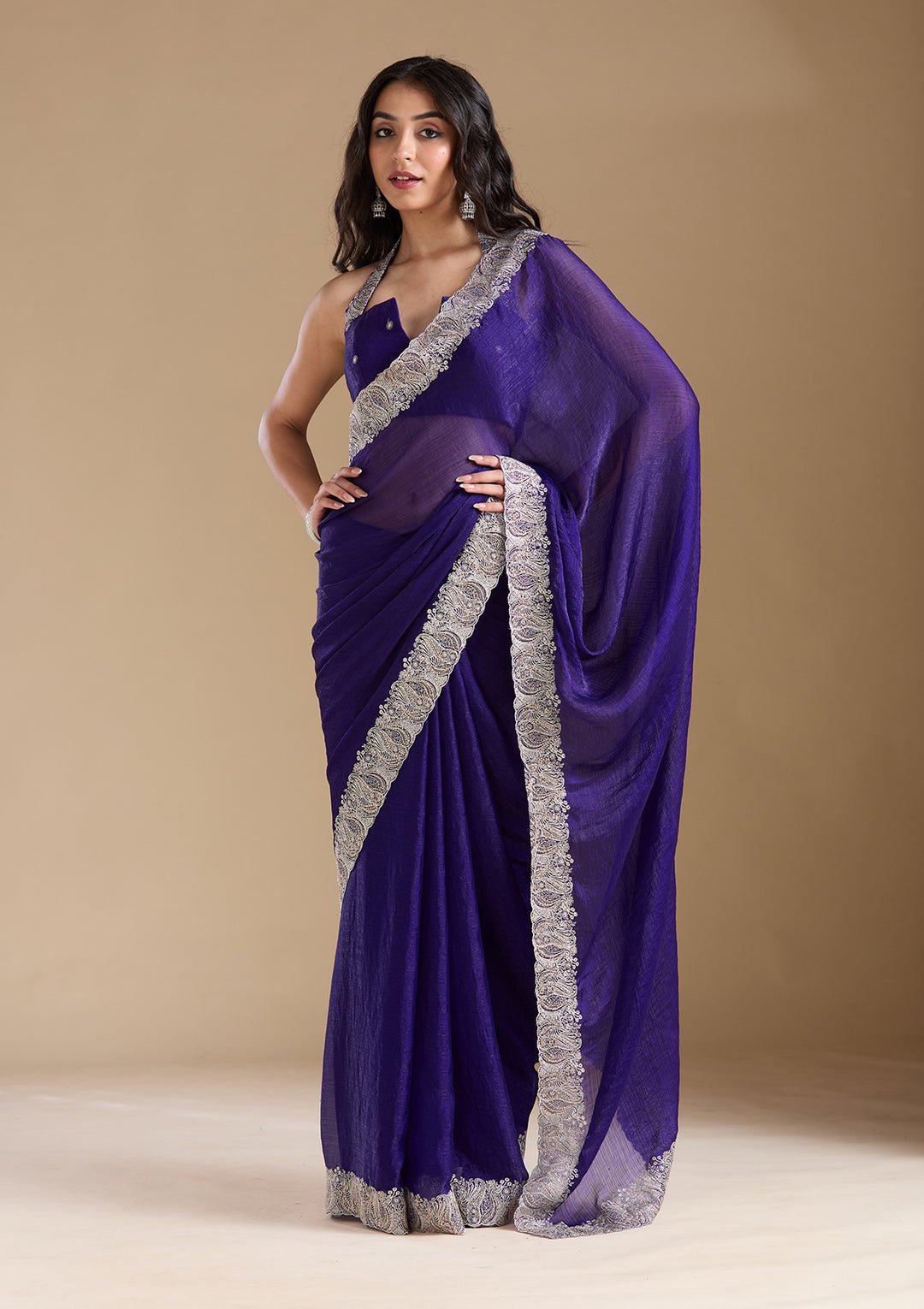 Violet Zariwork (Silver) Chiffon Saree — image 7