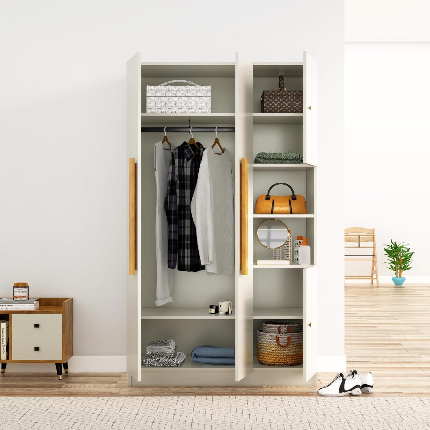 Bniture Wooden Almirah for Clothes, Door for Bedroom, 4 Door Wardrobe with Hanging Space (50D x 105W x 180H CM) |3 Year Warranty (Frosty White) — image 3