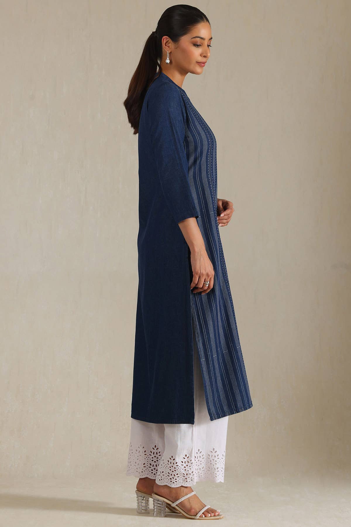 Indigo Denim Dots Kurta With Thread Work — image 2
