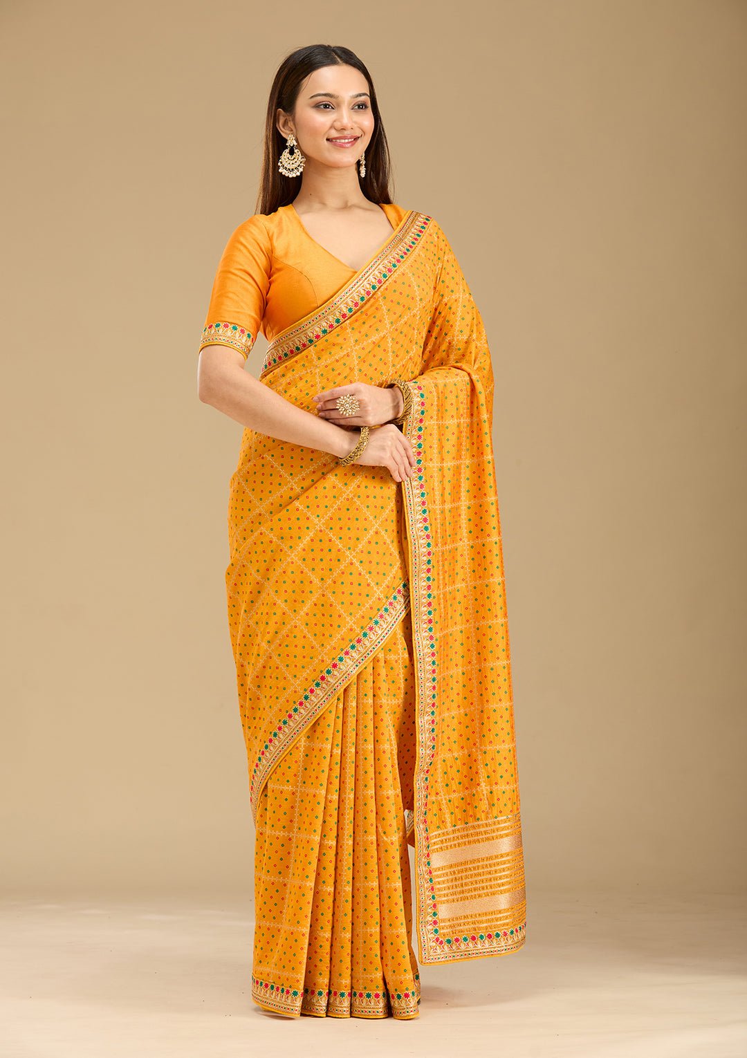 Mustard Zariwork (Gold) Soft Raw Silk Saree — image 1