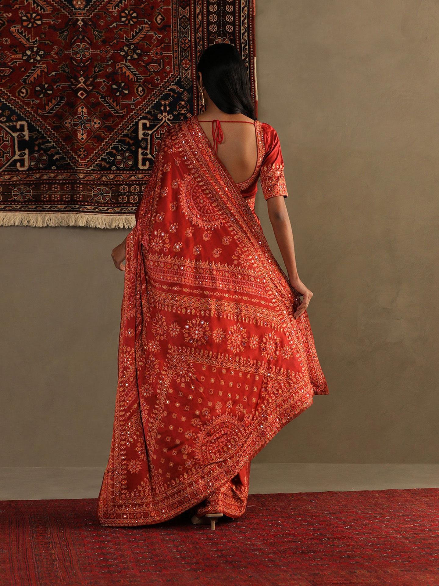 Lava Red Darpan Saree With Unstitched Blouse — image 4