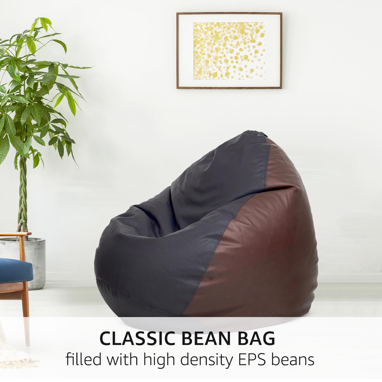 Amazon Brand Solimo Premium Faux Leather Bean Bag, Filled with Beans | Capacity: Upto 6 Ft Height, 120 KG Weight | 3XL | Black and Brown — image 2