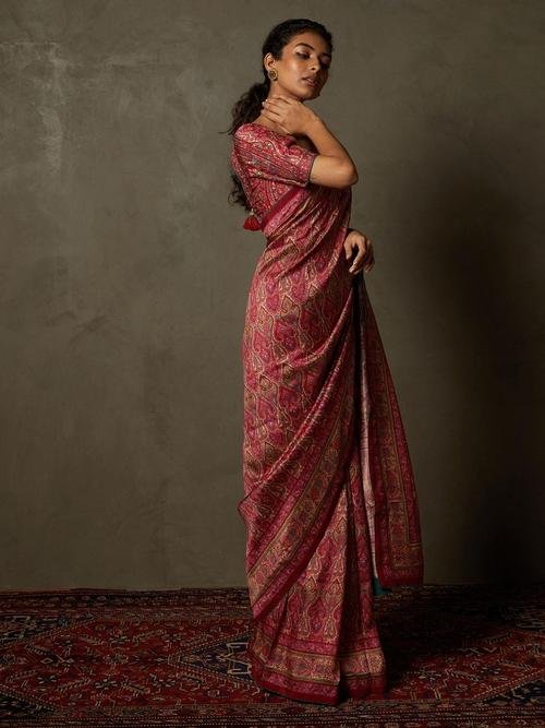 Pink & Beige Shereen Saree With Unstitched Blouse — image 4