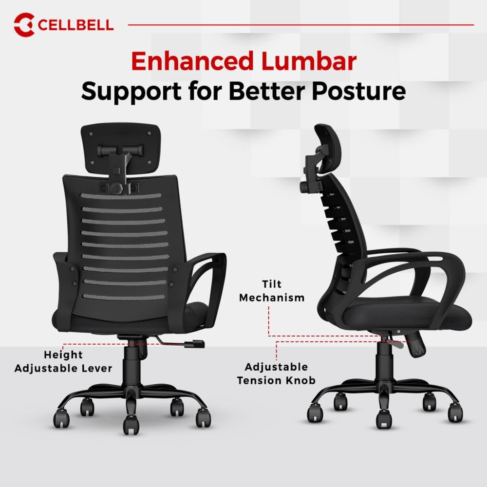 Office Chair - Adjustable Seat Height, Sturdy Metal Base, Revolving Study & Computer Chair for Work from Home, Black — image 3