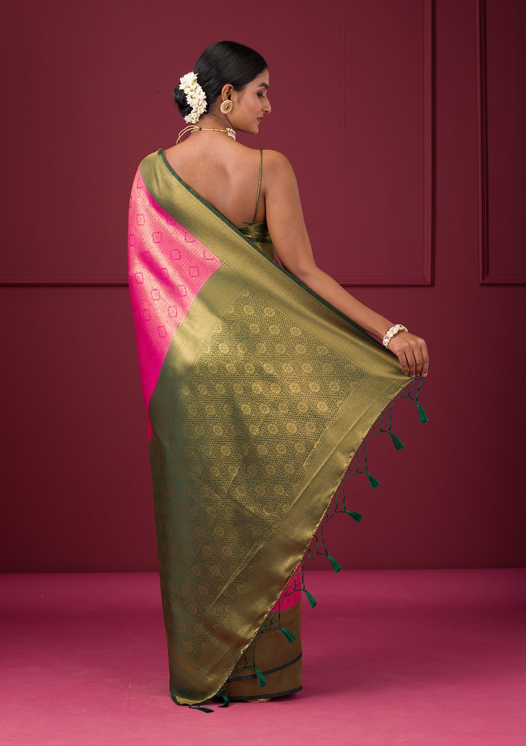 Pink Zariwork Soft Silk Saree — image 8