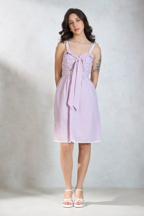 Eileen 100% Cotton Front Tie Lace Detail Dress — image 3